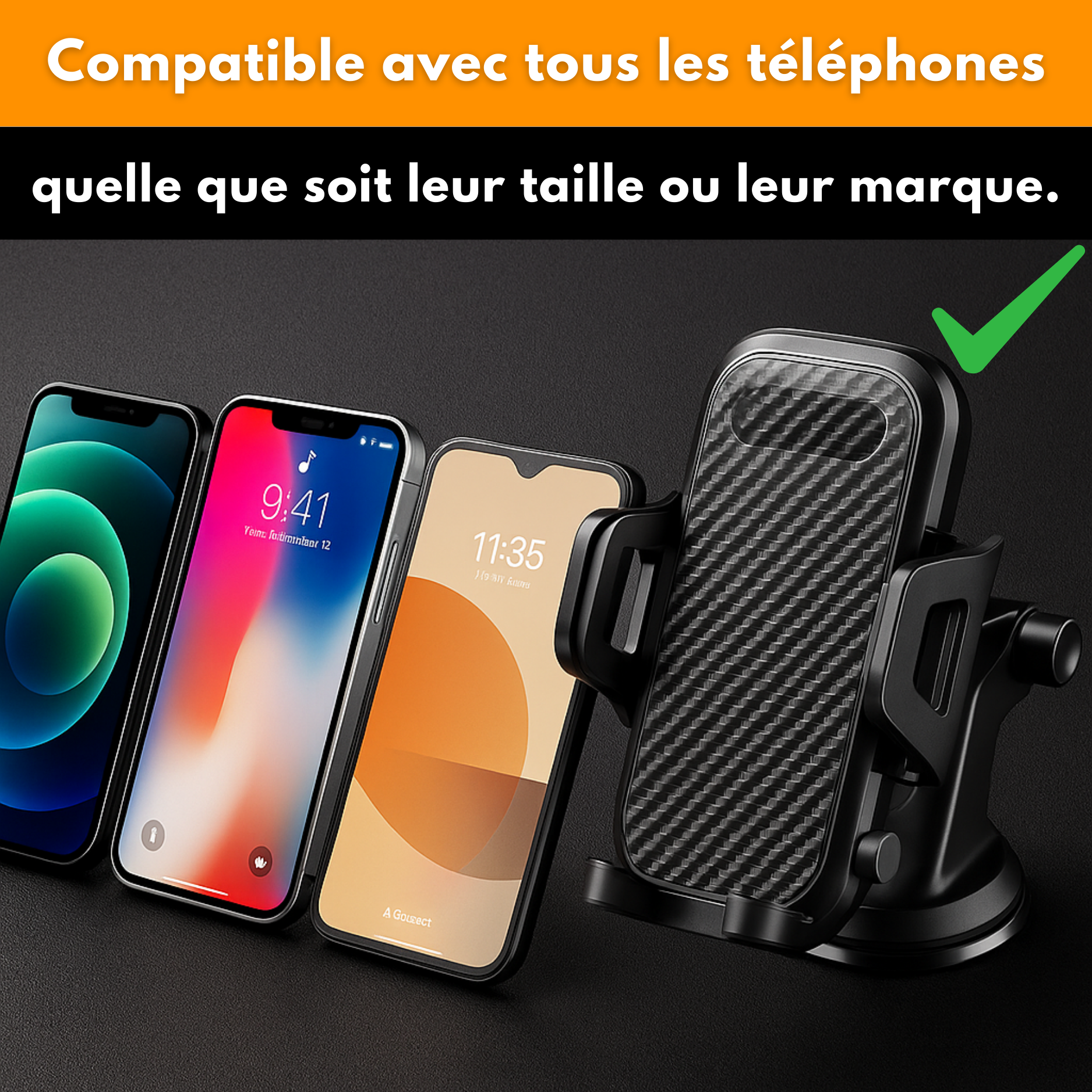 Support Téléphone Voiture Universel – Ventouse  360°