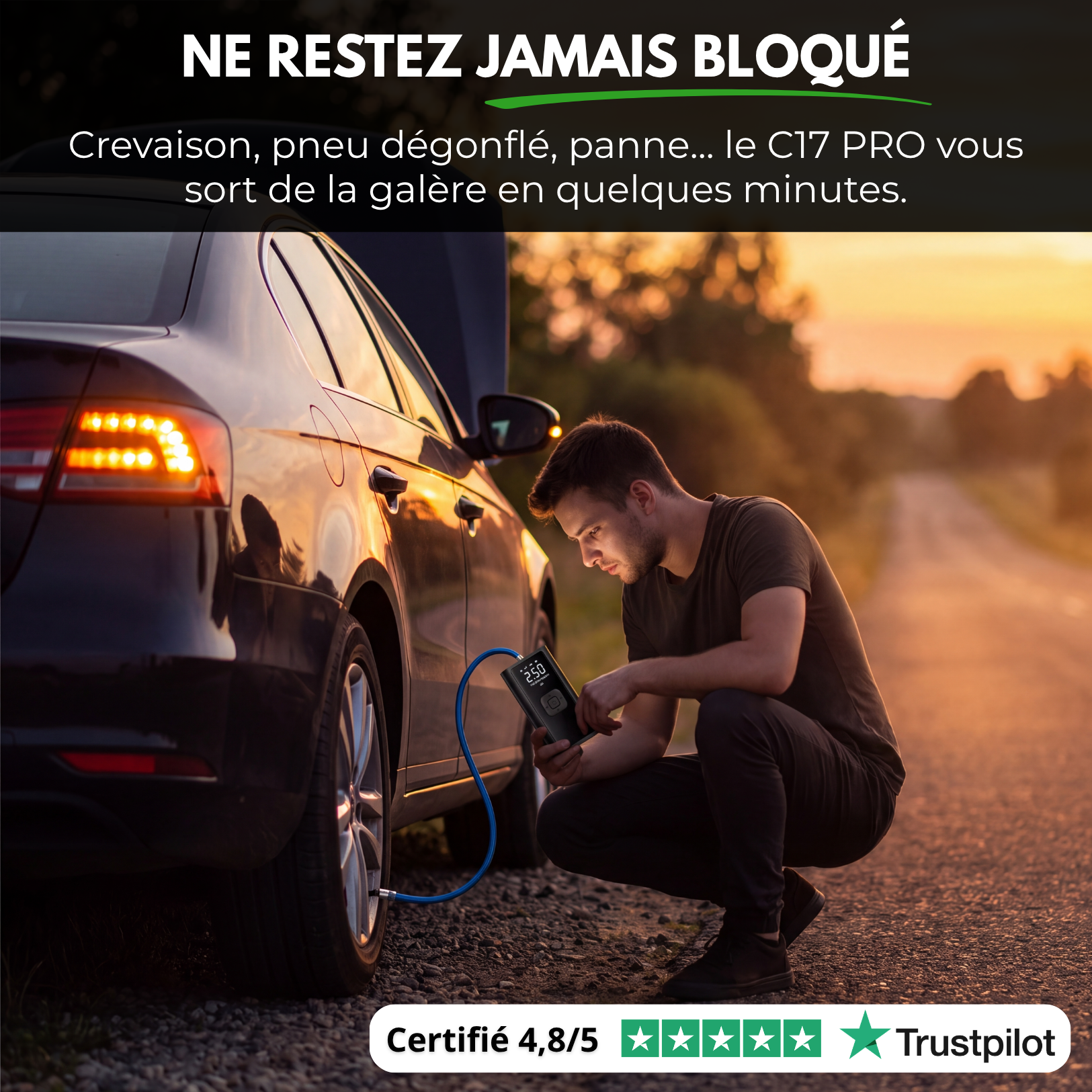C17 PRO | Compresseur d'Air Portable Puissant – Compact, Léger et Rechargeable