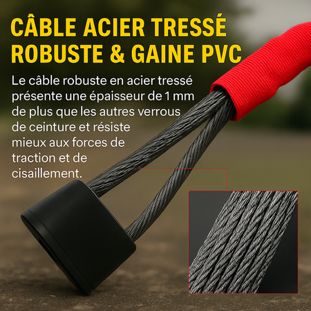Antivol Voiture Volant & Ceinture – Câble Acier Renforcé + 3 Clés – Sécurité SUV, Camion, Auto
