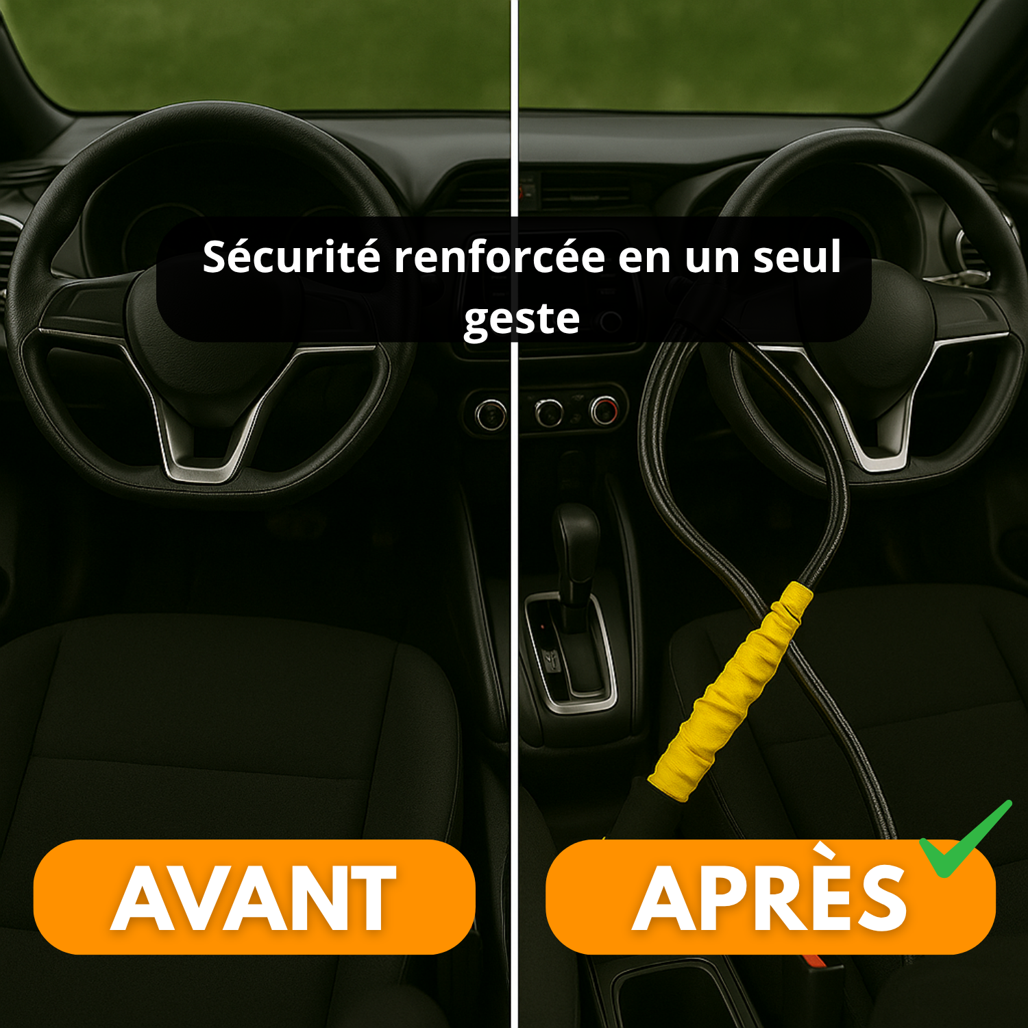 Antivol Voiture Volant & Ceinture – Câble Acier Renforcé + 3 Clés – Sécurité SUV, Camion, Auto