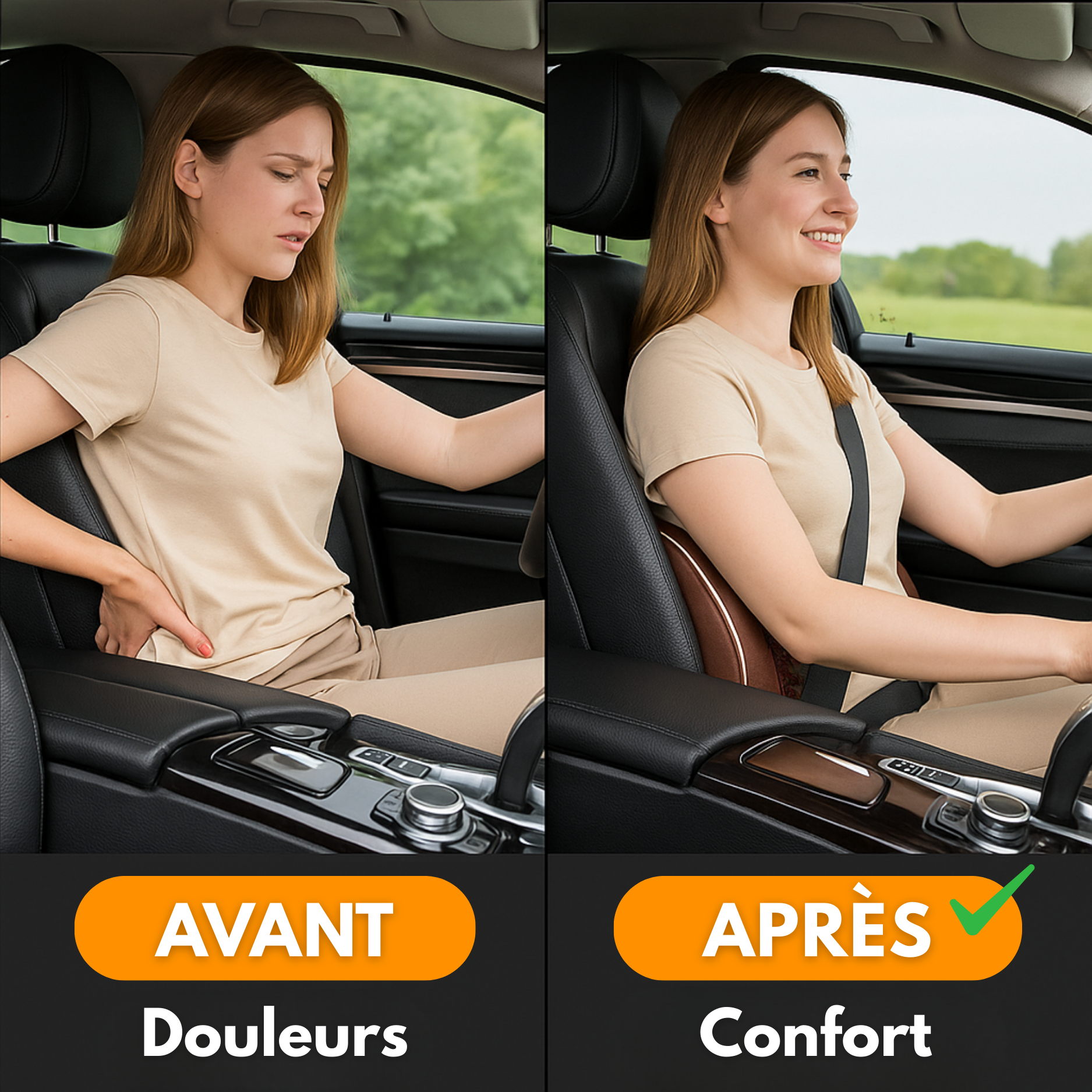 Coussin Lombaire Voiture Ergonomique – Maille Respirante