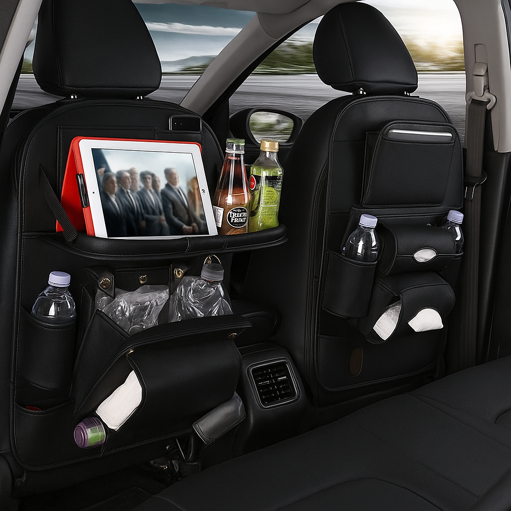 Organisateur de Siège Voiture en Cuir PU Haut de Gamme avec Table Pliable