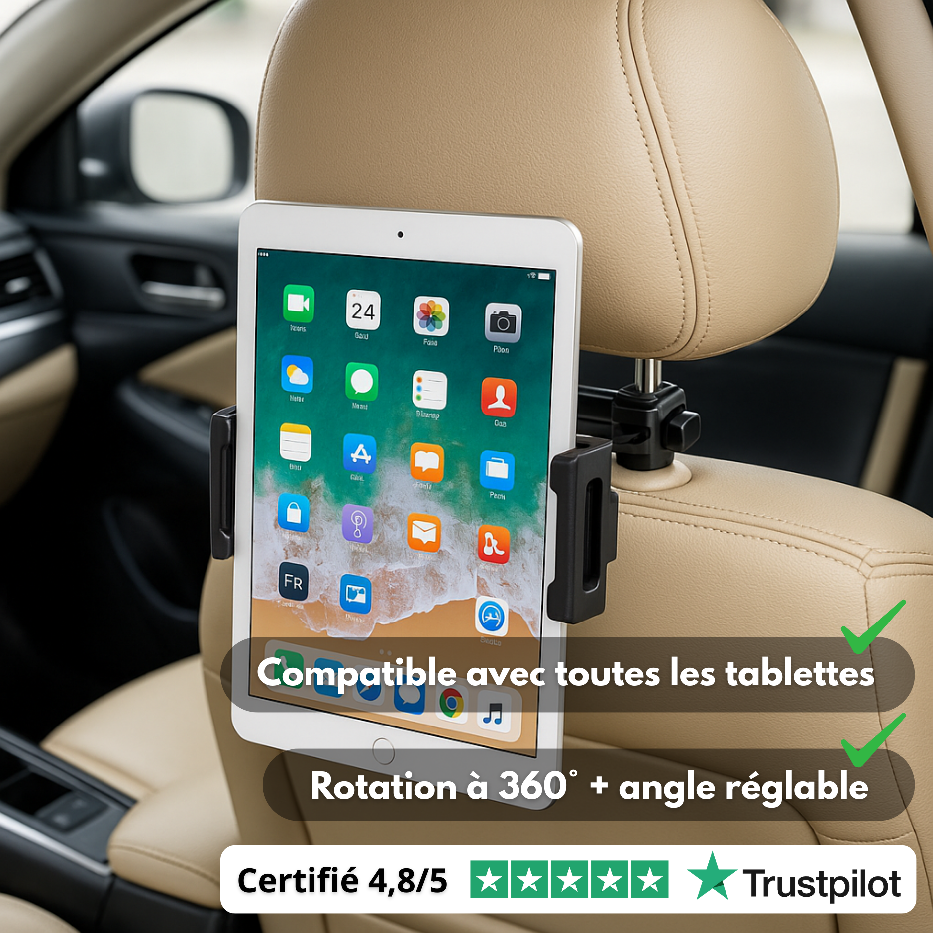 Support Voiture Universel Tablette & Smartphone – Appui-Tête Réglable