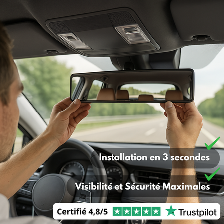 Rétroviseur Voiture Intérieur Grand Angle – Vision Panoramique, Installation Universelle et Sécurité Renforcée
