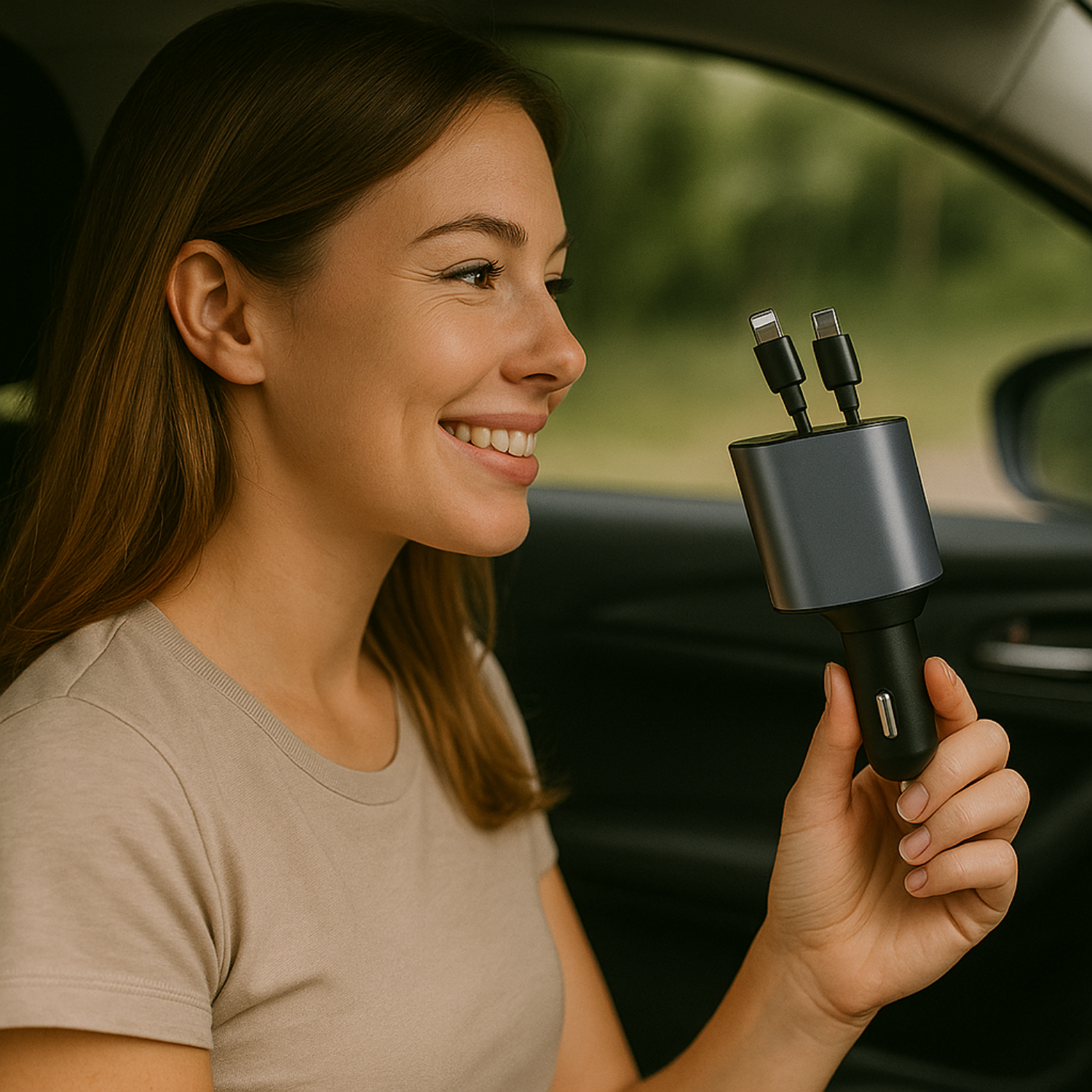 Chargeur Voiture Rétractable 4-en-1 Allume-Cigare avec Écran LED, USB Type-C