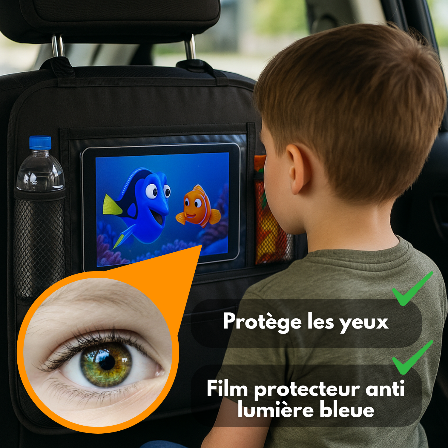 Organisateur de Siège Arrière Voiture (Lot de 2) – Rangement Multi-Poches, Protection Dossier et Repose-Pieds – Noire