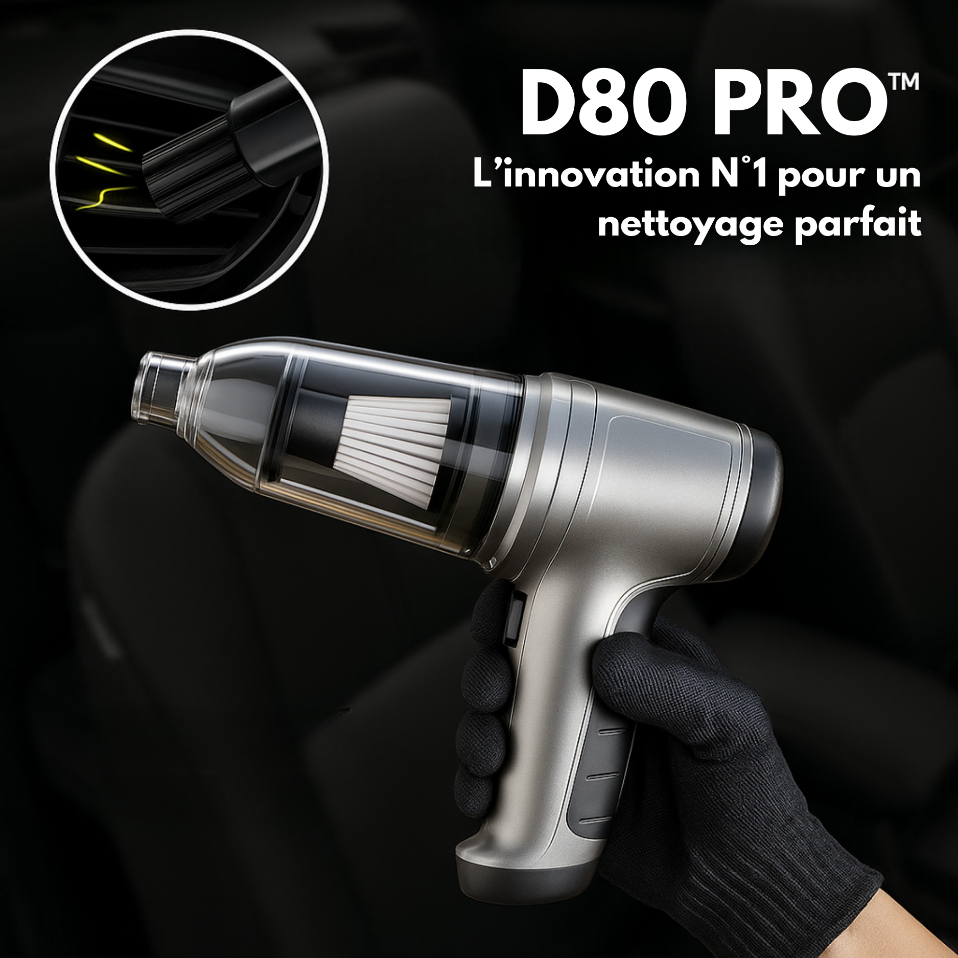 D80 PRO | Aspirateur Voiture Sans Fil Puissant – Compact, Léger et Rechargeable