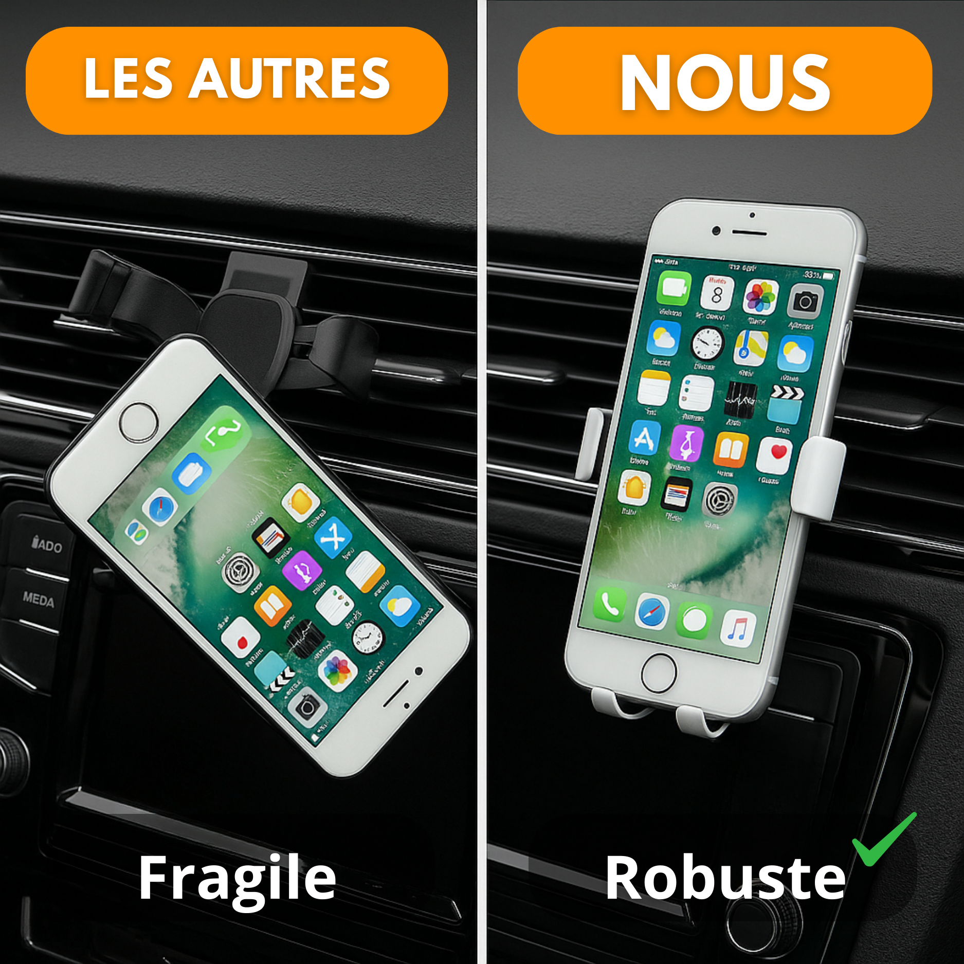 Support Téléphone Voiture Universel pour Grille d’Aération – Fixation Stable et Utilisation Intuitive