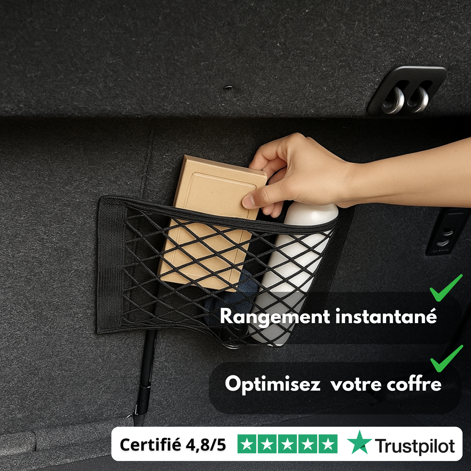 Filet de Rangement Auto-Adhésif pour Coffre de Voiture - Organisateur Voiture