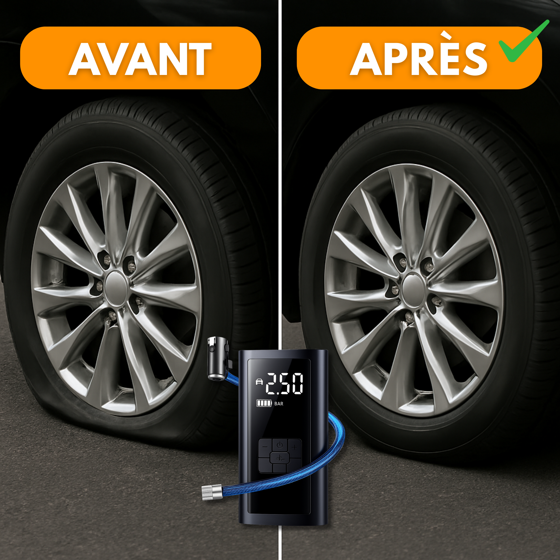 Compresseur d'Air Portable Voiture – Batterie Rechargeable