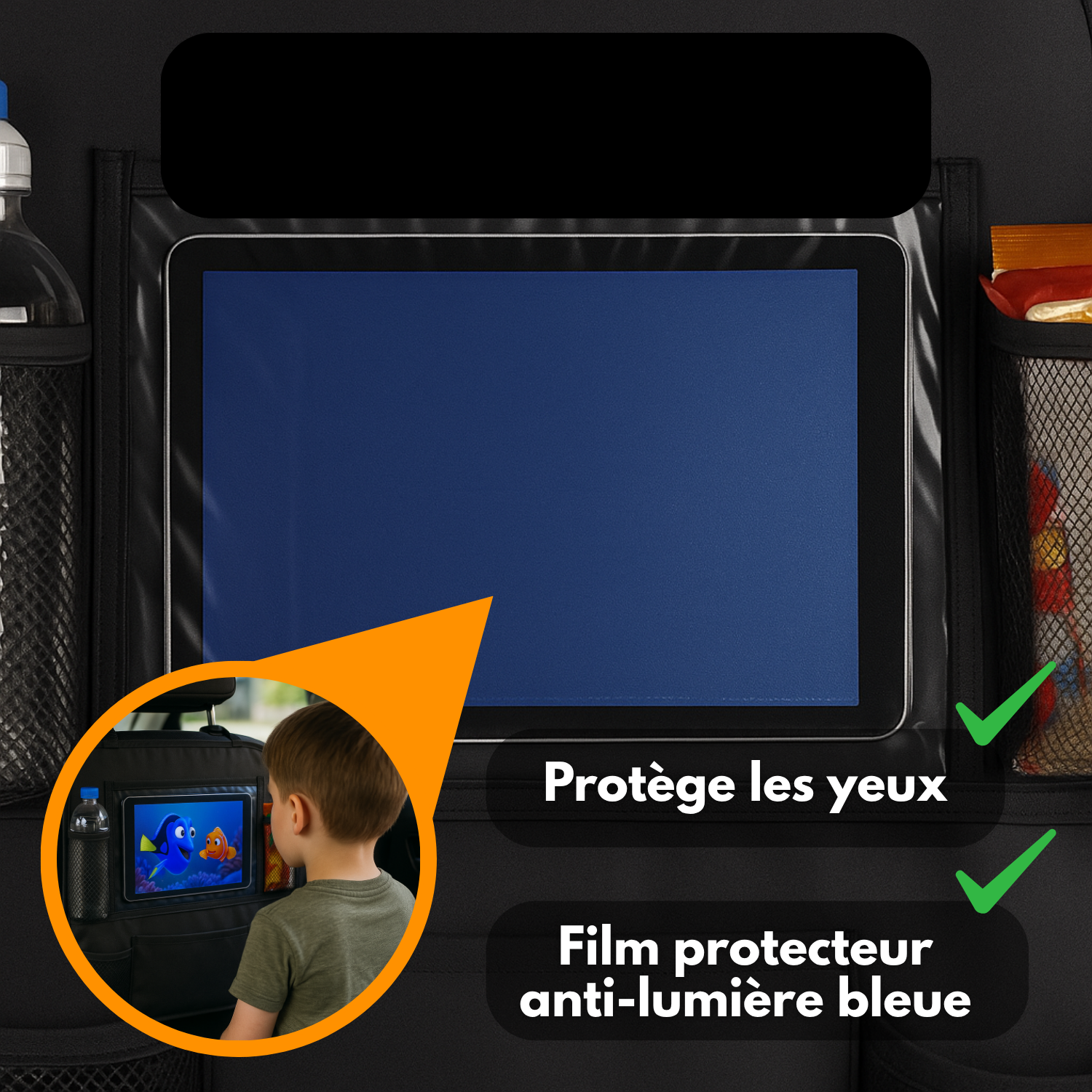 Organisateur de Siège Arrière Voiture (Lot de 2) – Rangement Multi-Poches, Protection Dossier et Repose-Pieds – Noire