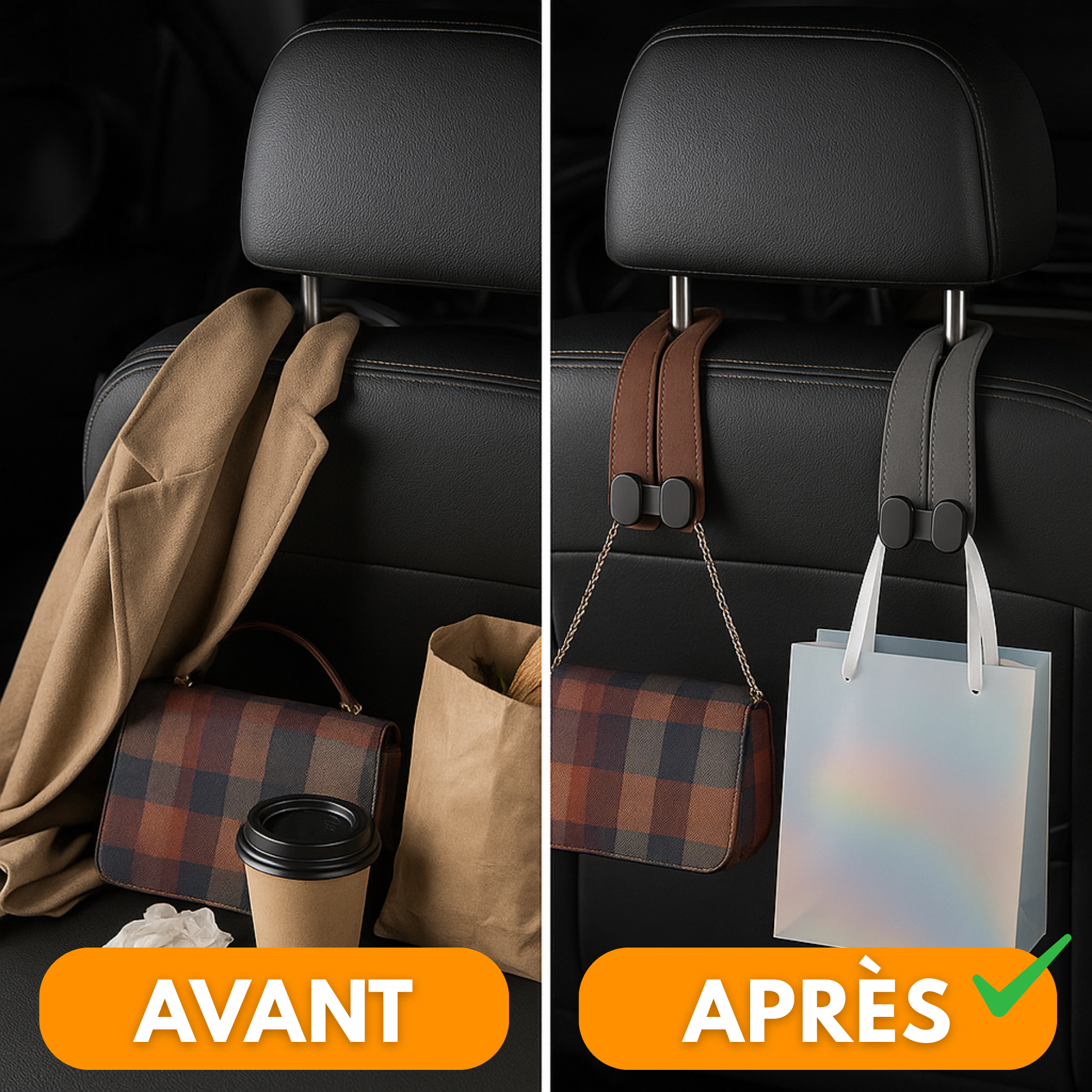 Porte-Sac Voiture Universel – Support Sac Voiture en Cuir