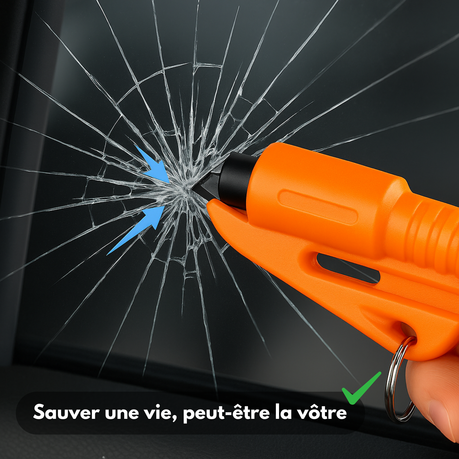 Outil de Sécurité Voiture 3-en-1 – Brise-Vitre, Coupe-Ceinture & Marteau de Secours