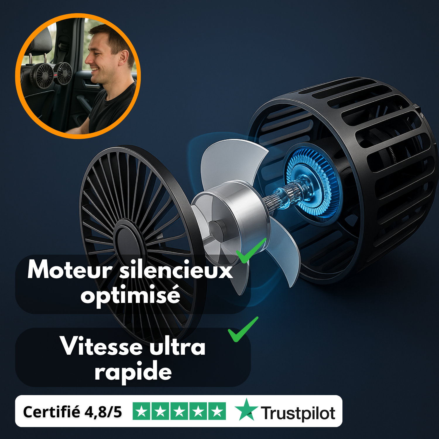 Ventilateur de voiture 360° double tête | Refroidisseur | Accessoire auto