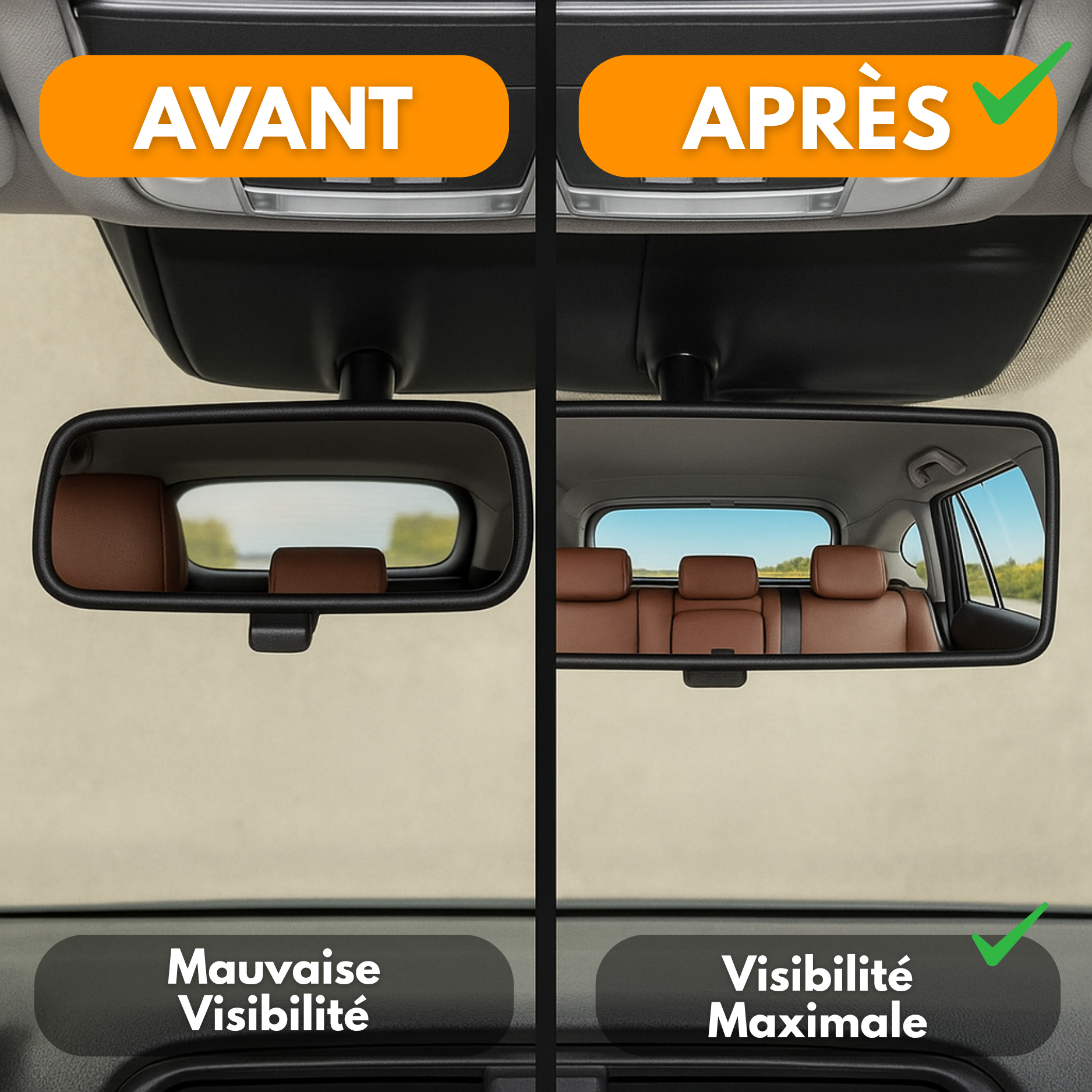 Rétroviseur Voiture Intérieur Grand Angle – Vision Panoramique, Installation Universelle et Sécurité Renforcée