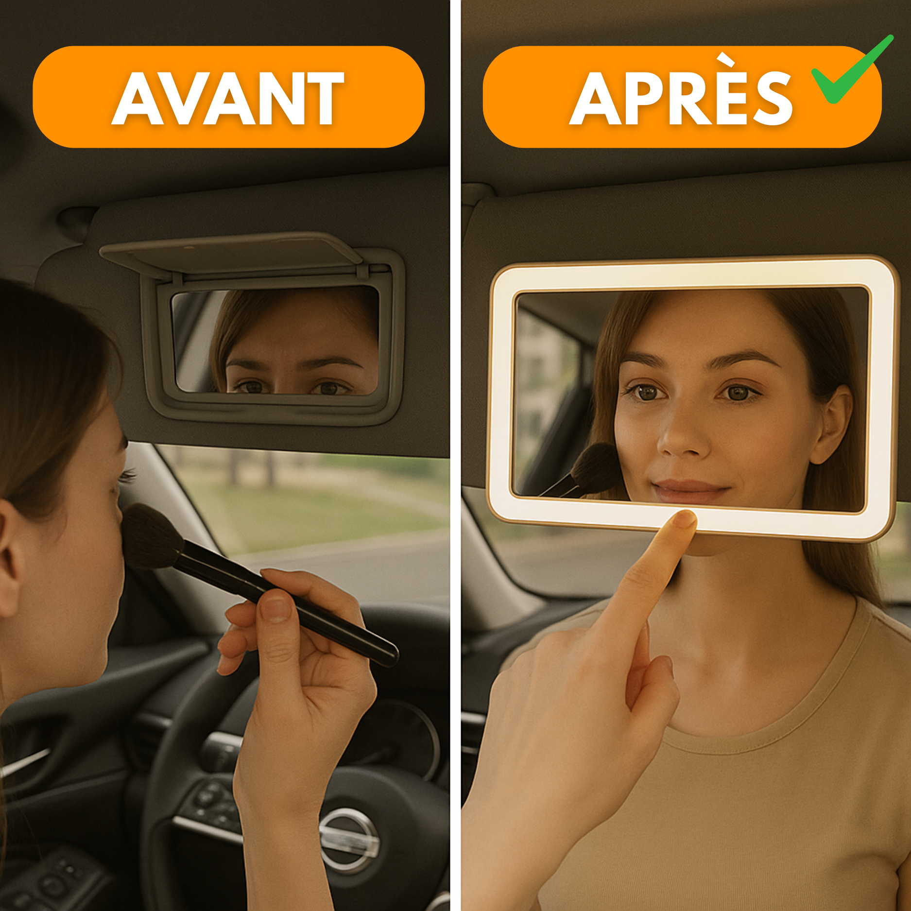 Miroir Maquillage LED Voiture – Lumière Tactile & Rechargeable