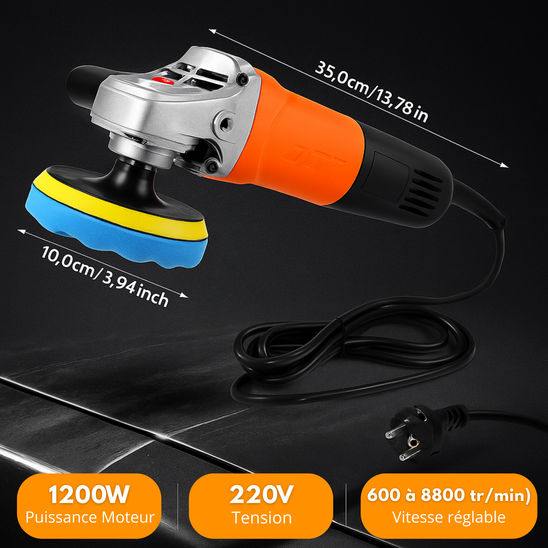 Polisseuse Voiture Électrique 1200W – Lustreuse Carrosserie Professionnelle avec 14 Tampons | Répare Rayures & Restaure la Brillance