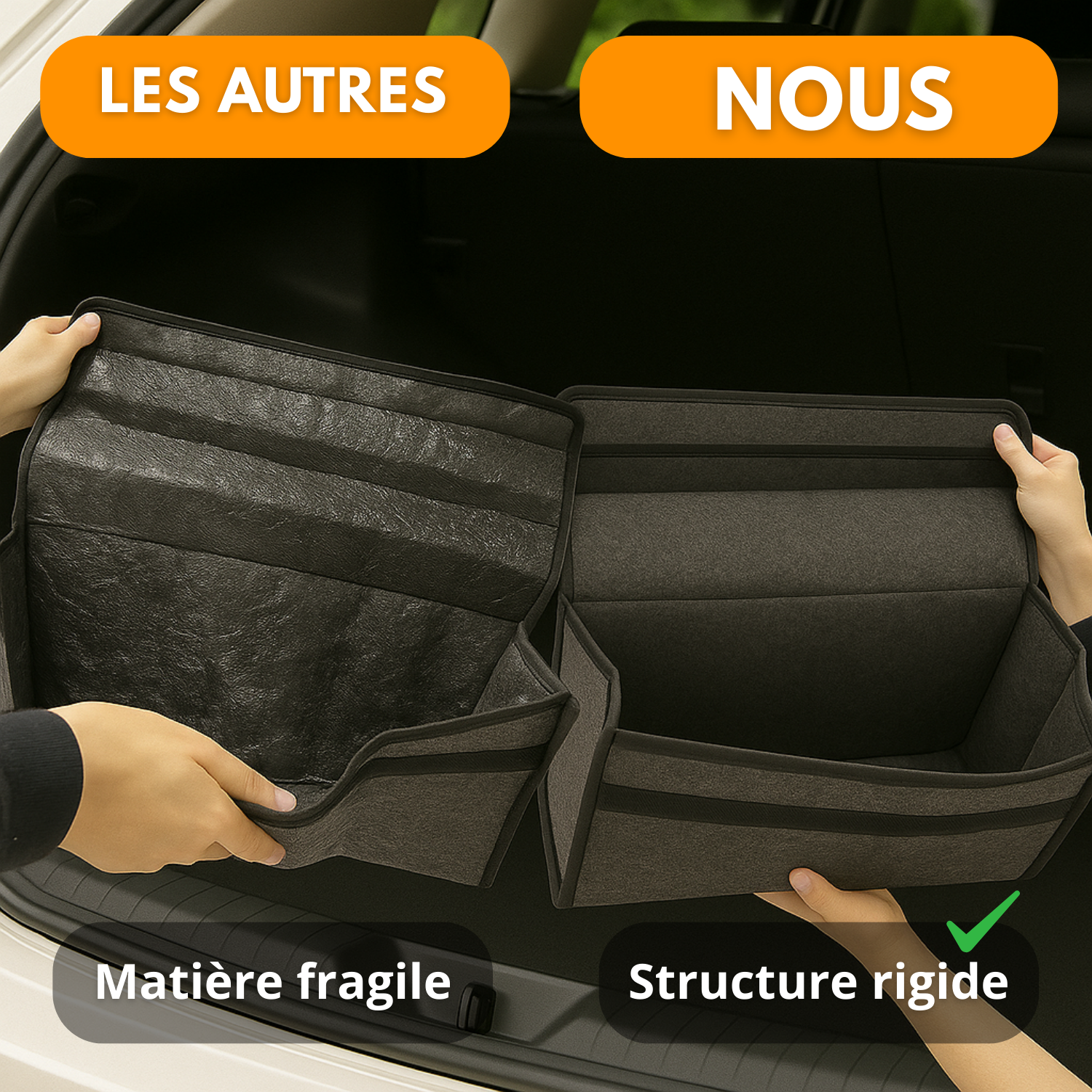 Organisateur de Coffre Voiture – Grande Capacité  – Pliable, Léger, Antidérapant, avec Poignée