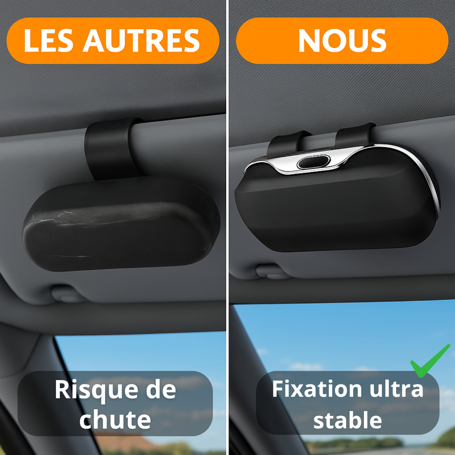Boîte à Lunettes Voiture – Porte-Lunettes Pare-Soleil Universel Anti-Rayures – Fixation Ultra Stable