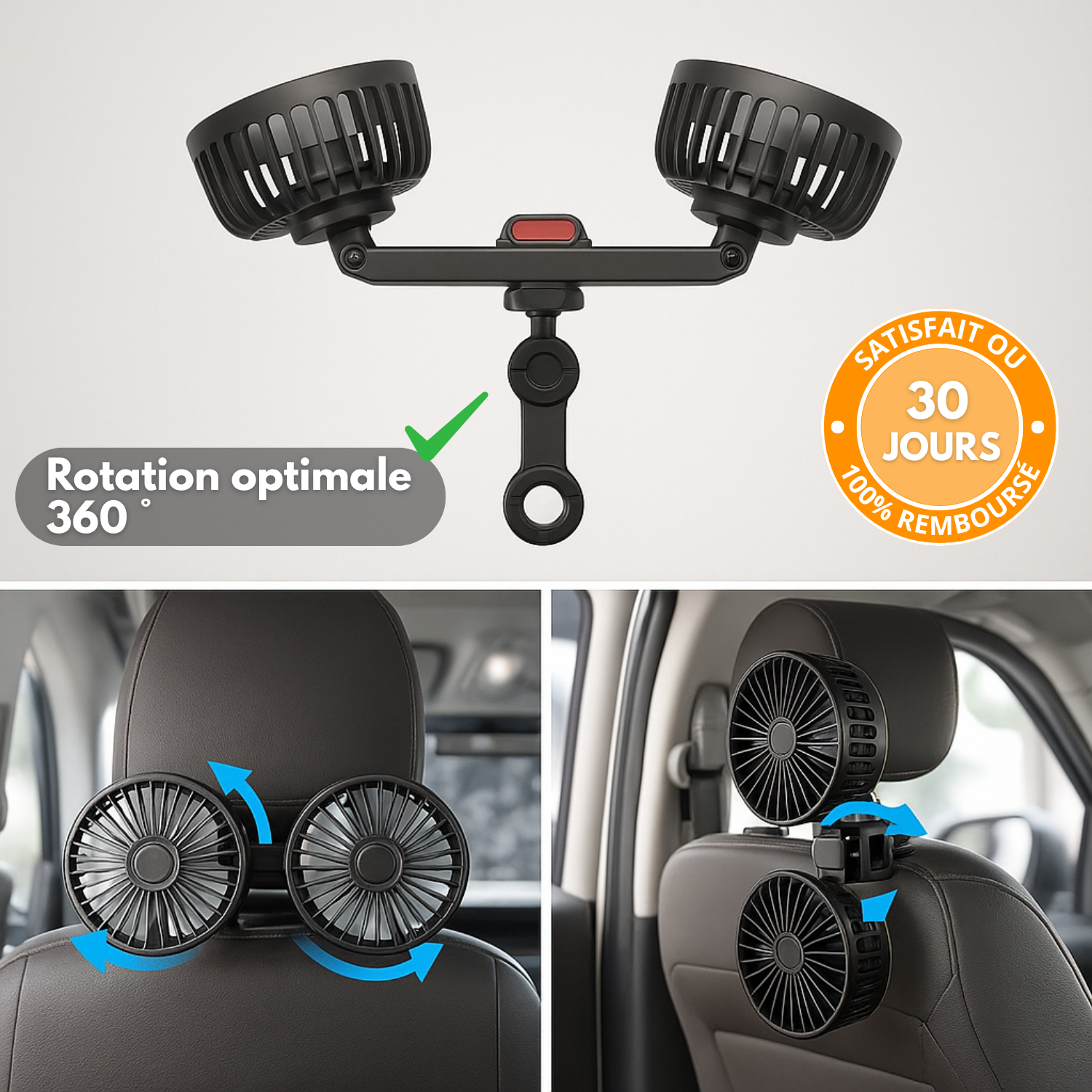 Ventilateur de voiture 360° double tête | Refroidisseur | Accessoire auto
