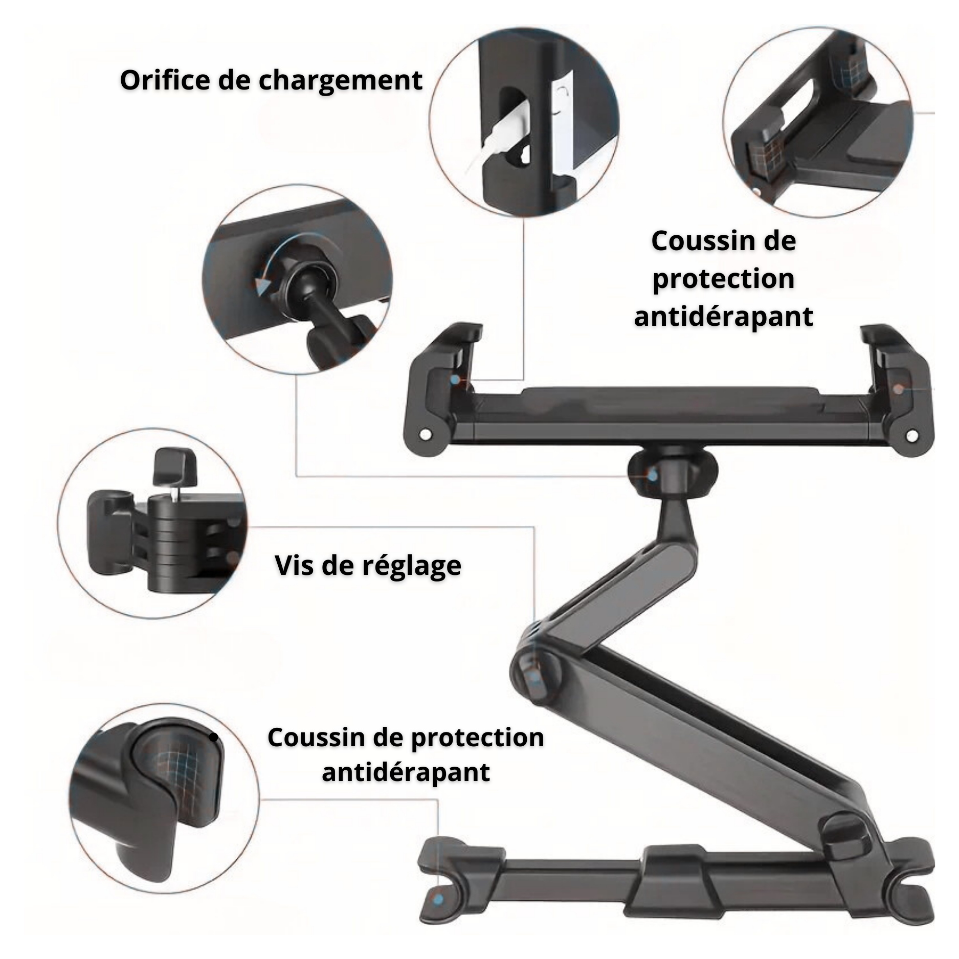 Support Voiture Universel Tablette & Smartphone – Appui-Tête Réglable