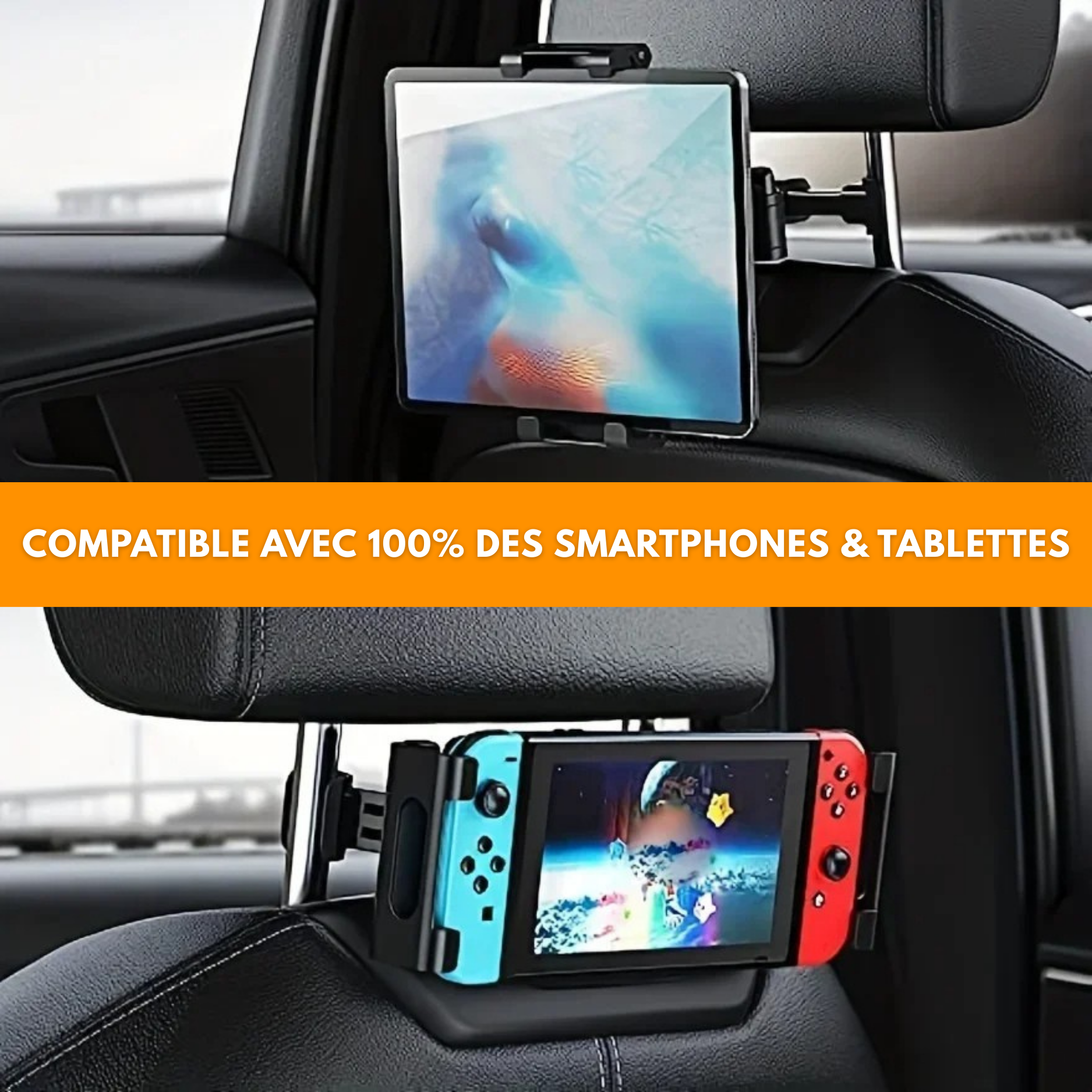 Support Voiture Universel Tablette & Smartphone – Appui-Tête Réglable