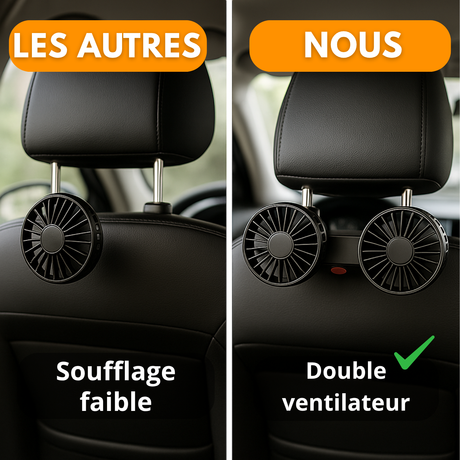 Ventilateur de voiture 360° double tête | Refroidisseur | Accessoire auto
