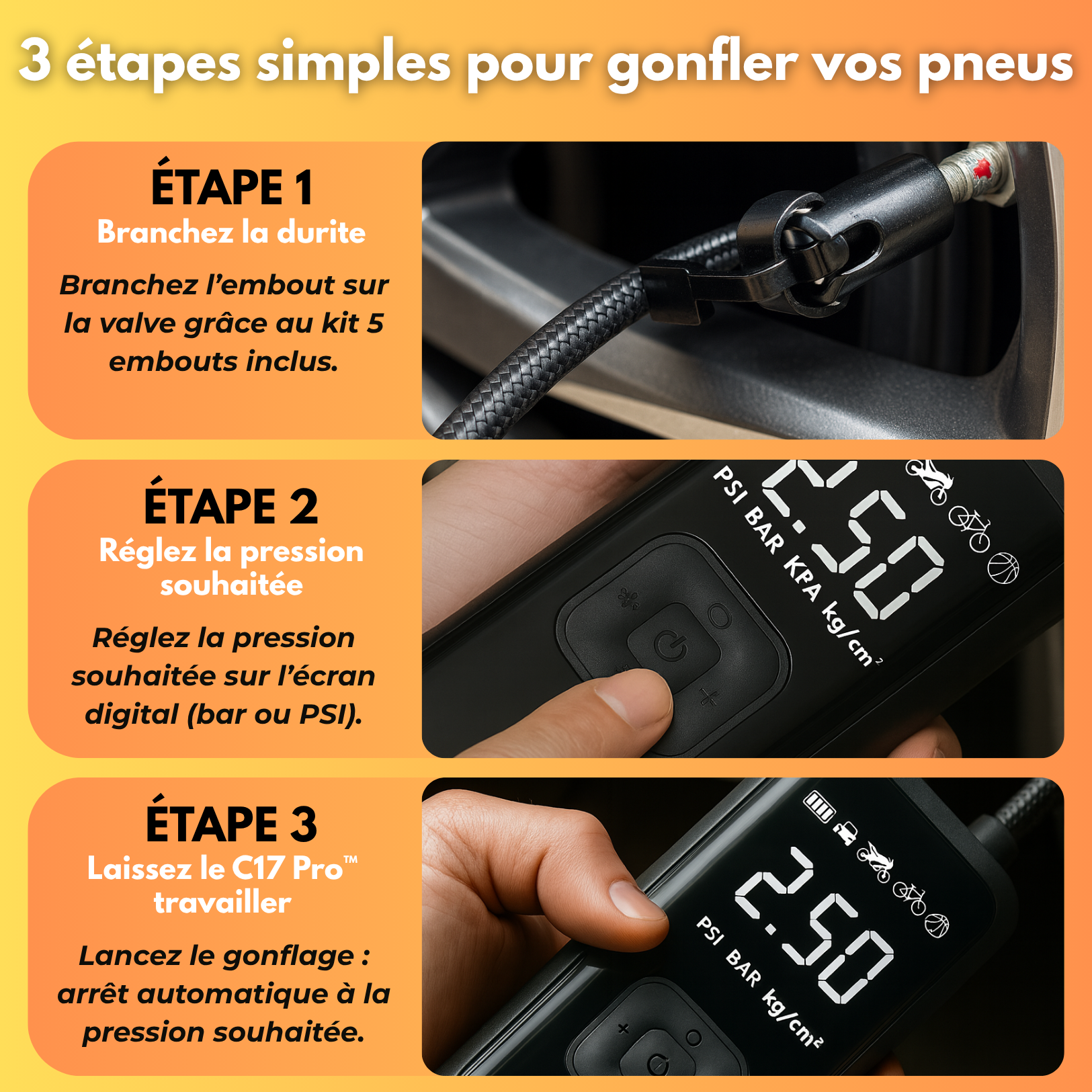 C17 PRO | Compresseur d'Air Portable Puissant – Compact, Léger et Rechargeable