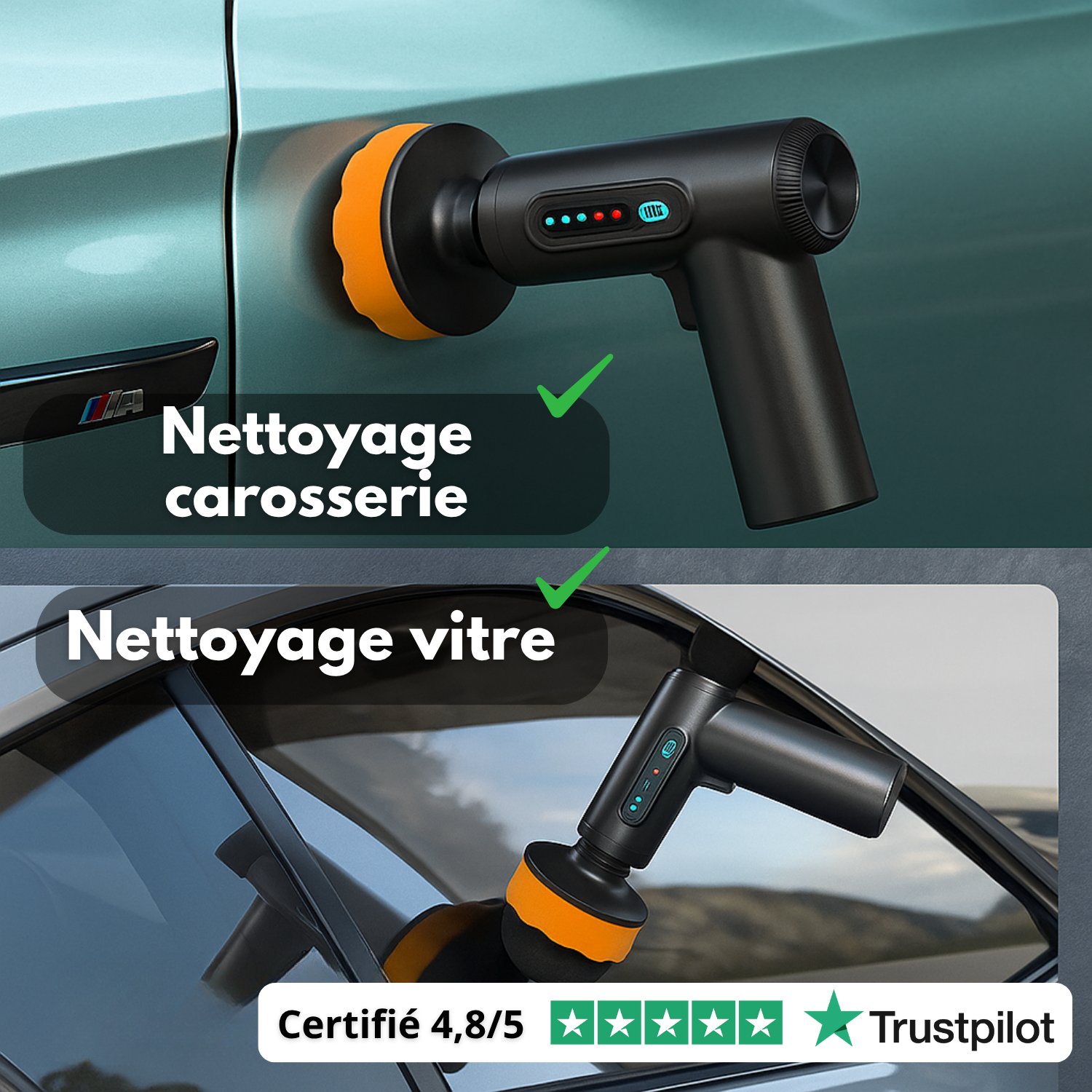 Polisseuse de voiture sans fil 84W | Machine à cirer et polir multi-surfaces | 20000 tr/min | Batterie 2000 mAh | Accessoires inclus