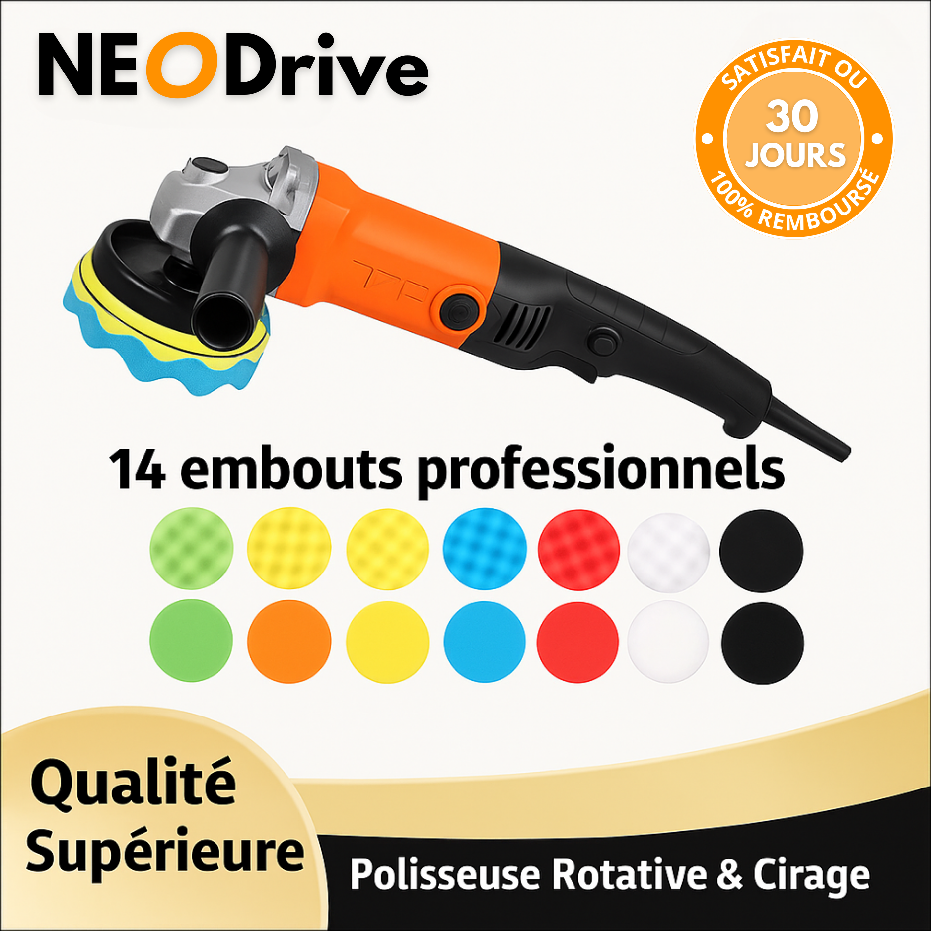 Polisseuse Voiture Électrique 1200W – Lustreuse Carrosserie Professionnelle avec 14 Tampons | Répare Rayures & Restaure la Brillance