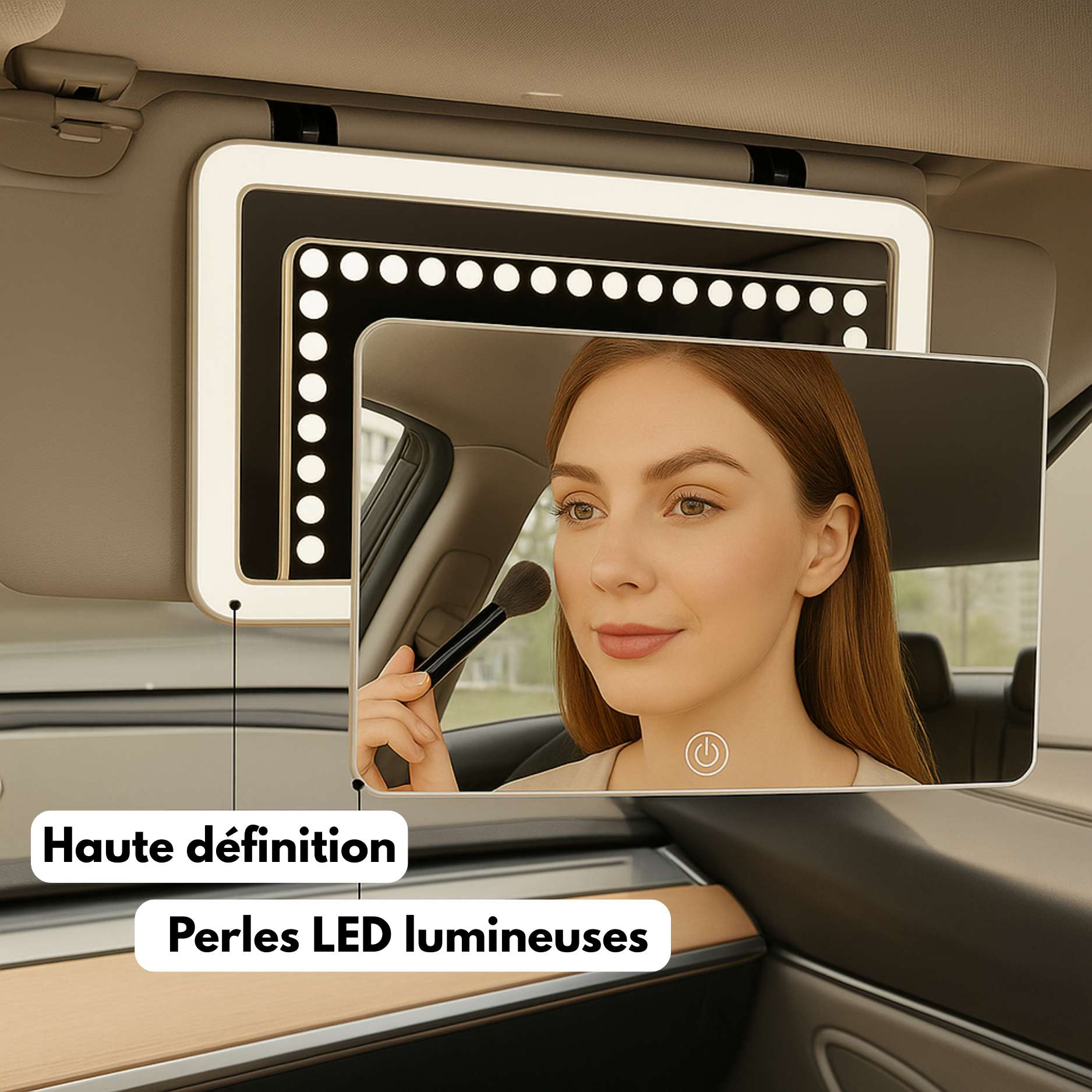 Miroir Maquillage LED Voiture – Lumière Tactile & Rechargeable