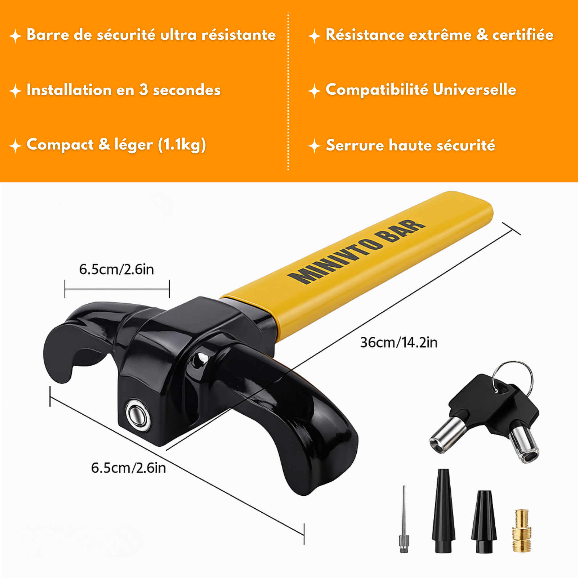 Verrou Antivol Voiture | Blocage Volant - Anti Effraction Auto