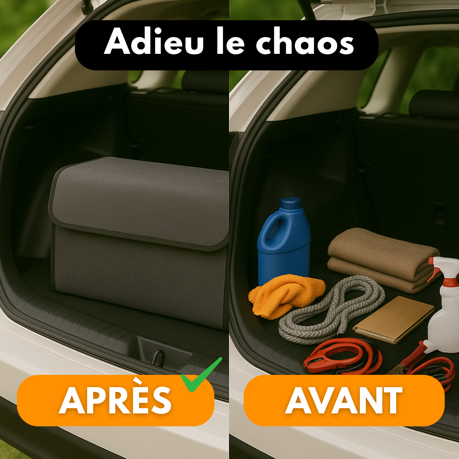 Organisateur de Coffre Voiture – Grande Capacité  – Pliable, Léger, Antidérapant, avec Poignée