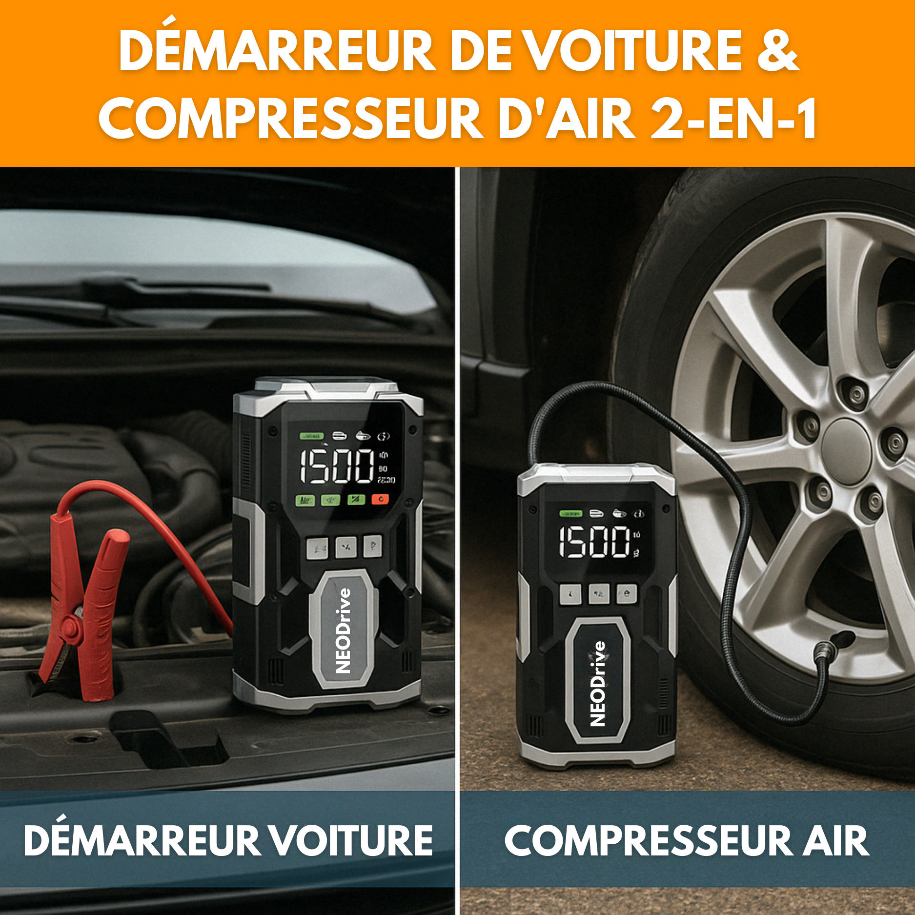 Démarreur Voiture – Booster Batterie & Compresseur Voiture, Puissant & Portable