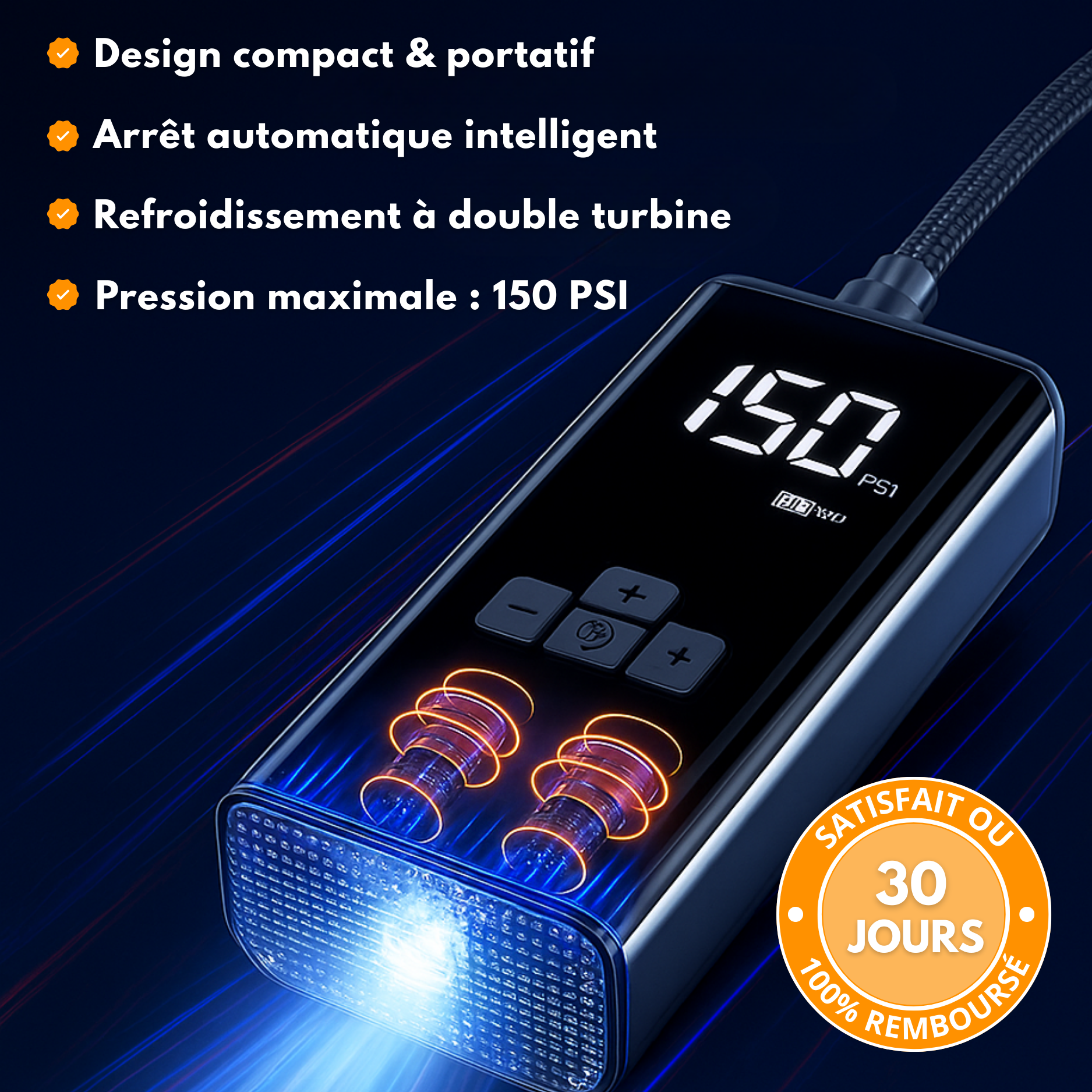 Compresseur d'Air Portable Voiture – Batterie Rechargeable