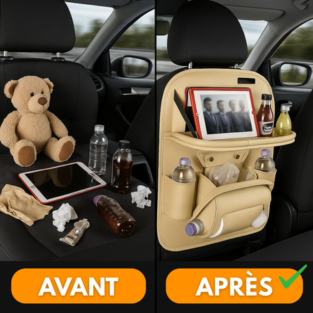 Organisateur de Siège Voiture en Cuir PU Haut de Gamme avec Table Pliable