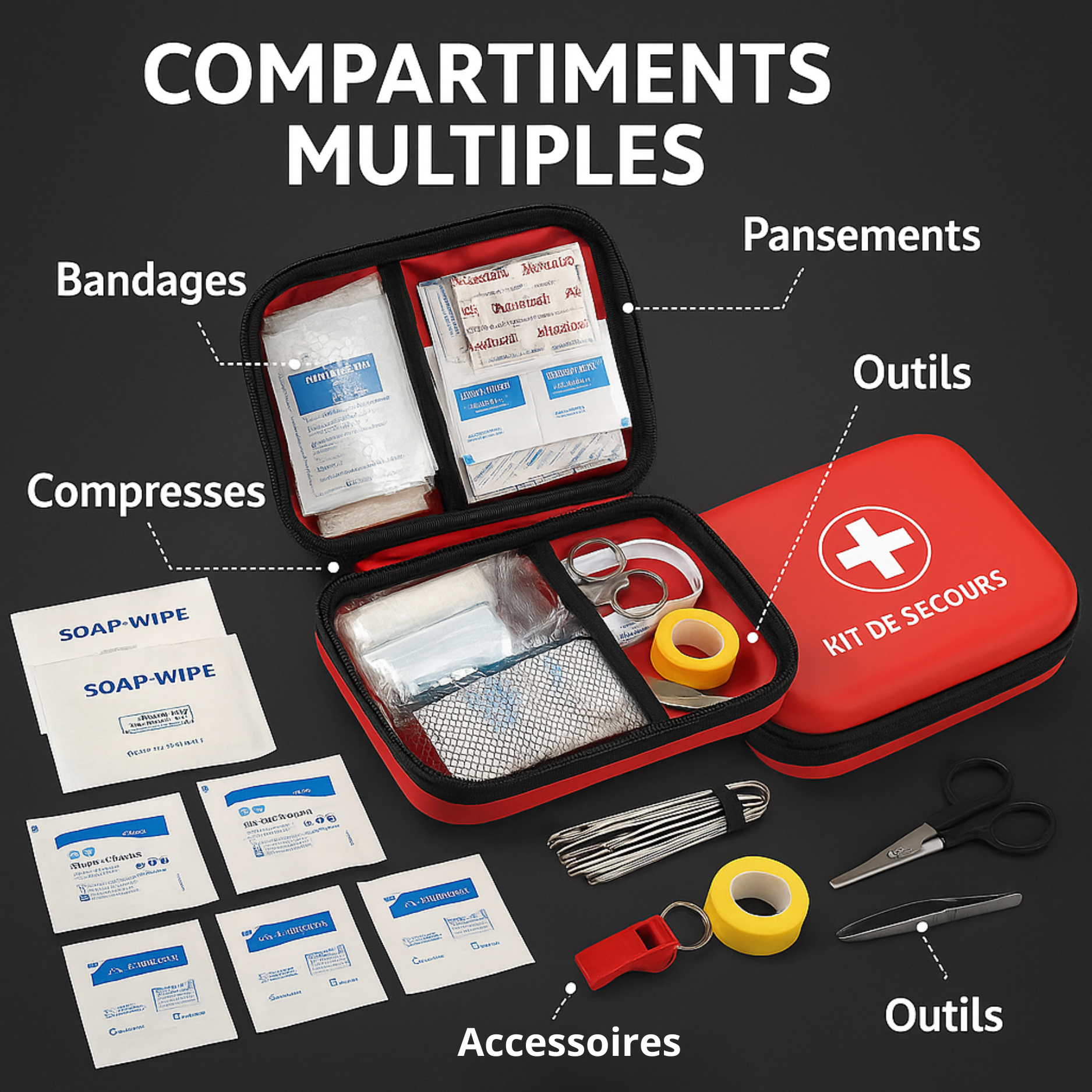Trousse de Secours Portable Urgence – Maison, Voiture, Camping & Voyage
