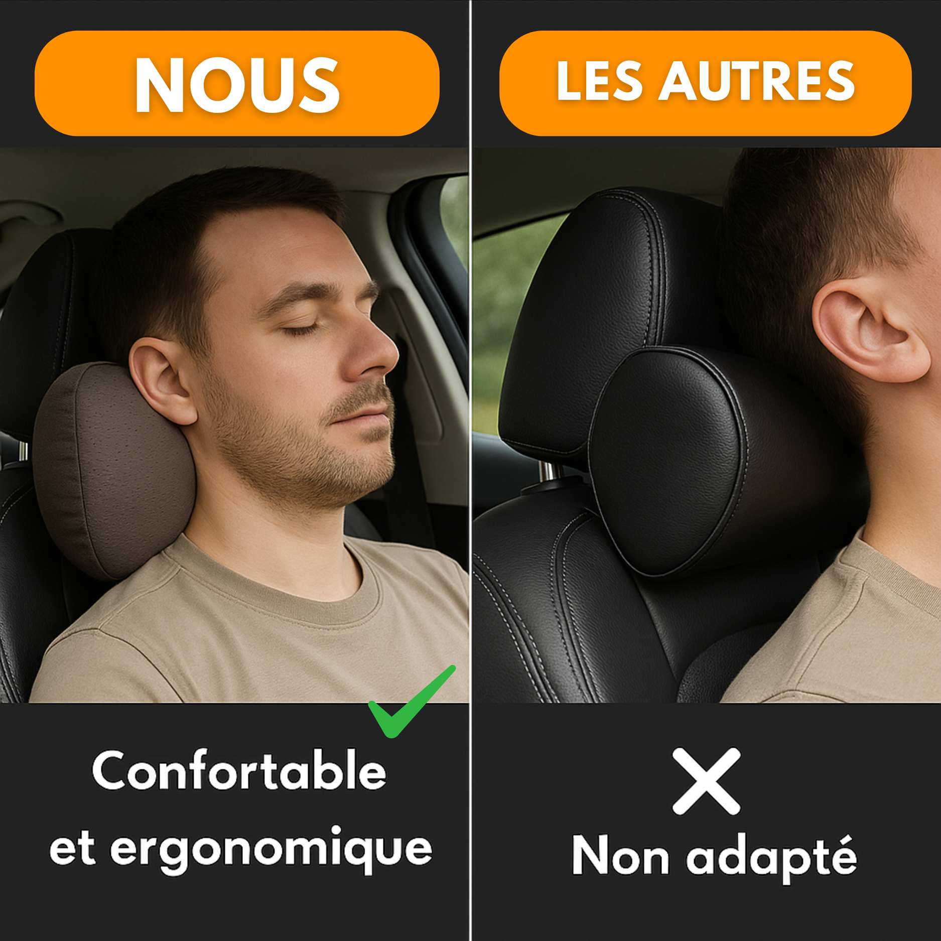 Oreiller de Cou Ergonomique Voiture – Universel & Réglable