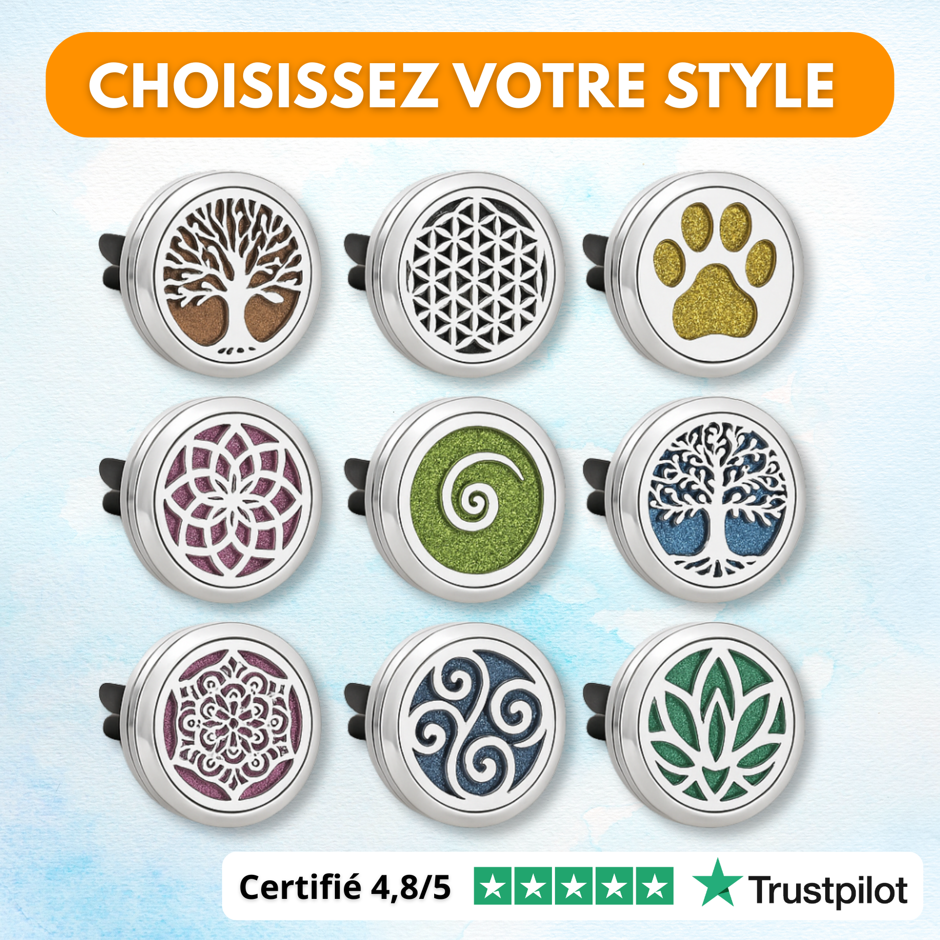 Diffuseur de Parfum Voiture avec 10 Pendentifs Rechargeables