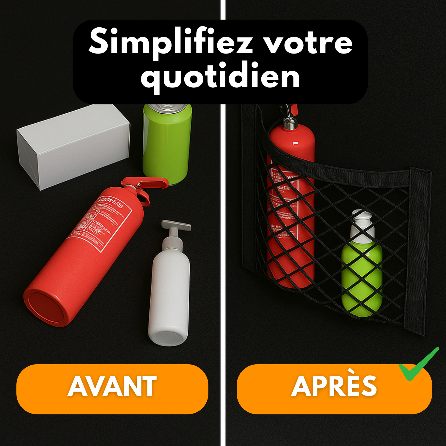 Filet de Rangement Auto-Adhésif pour Coffre de Voiture - Organisateur Voiture
