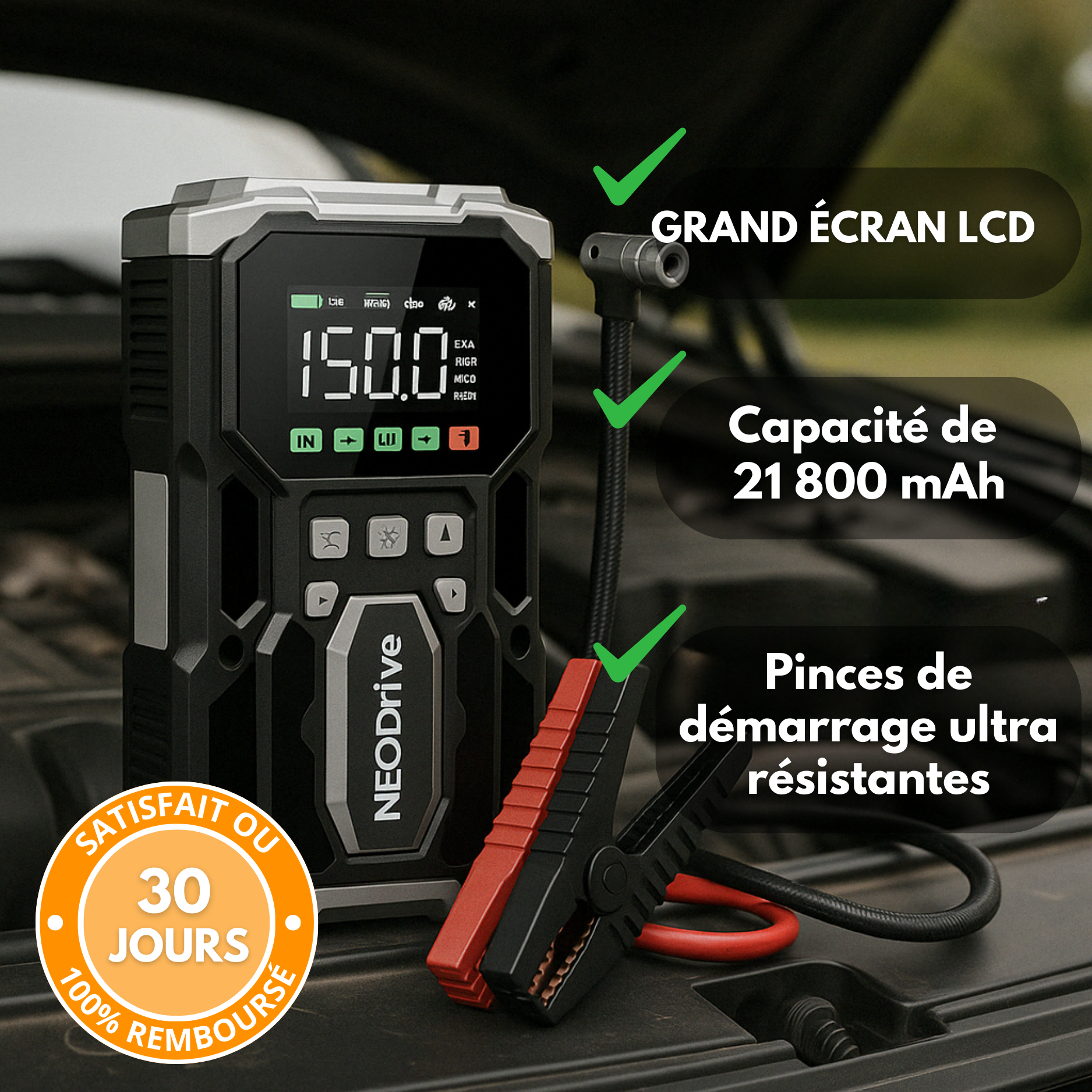 Démarreur Voiture – Booster Batterie & Compresseur Voiture, Puissant & Portable