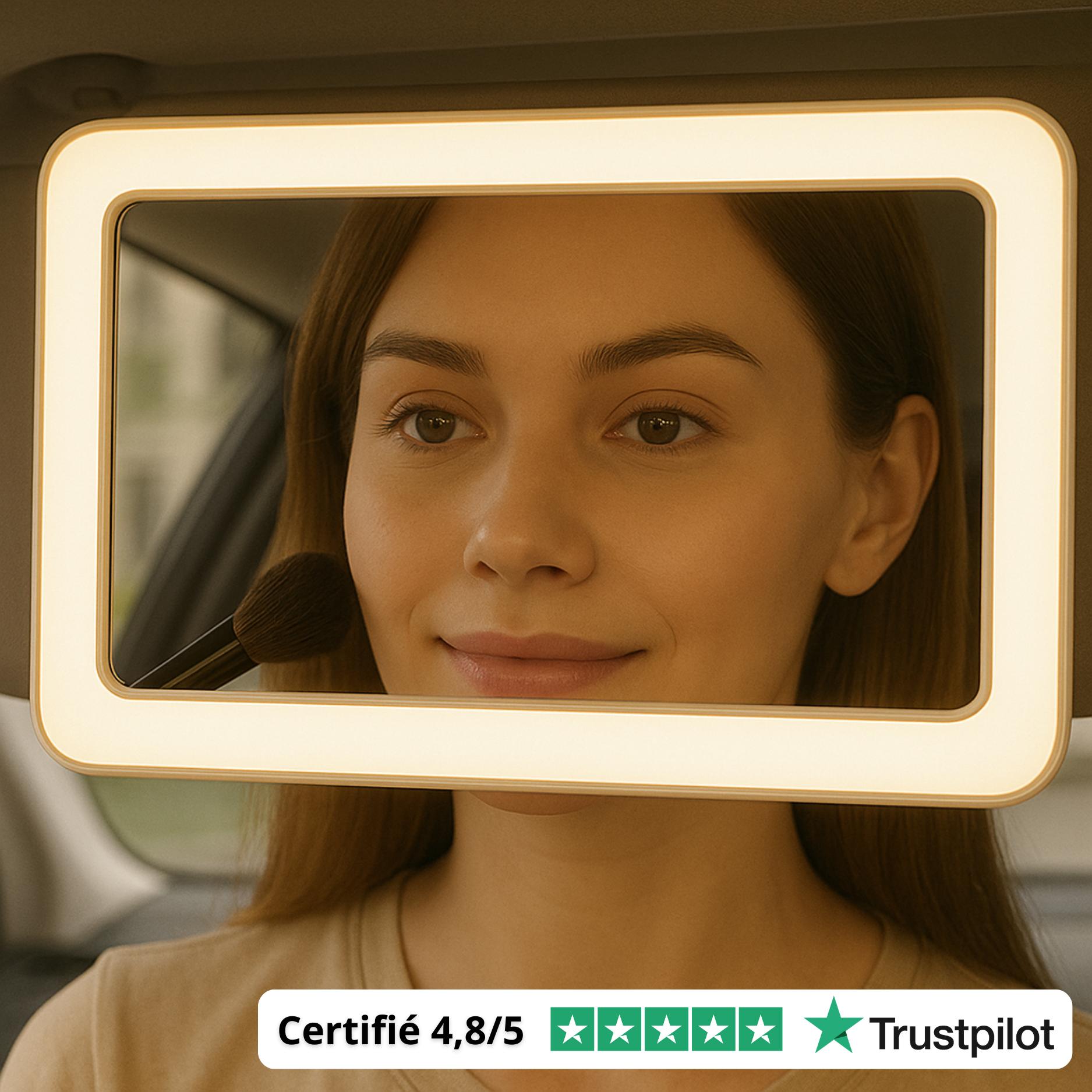 Miroir Maquillage LED Voiture – Lumière Tactile & Rechargeable