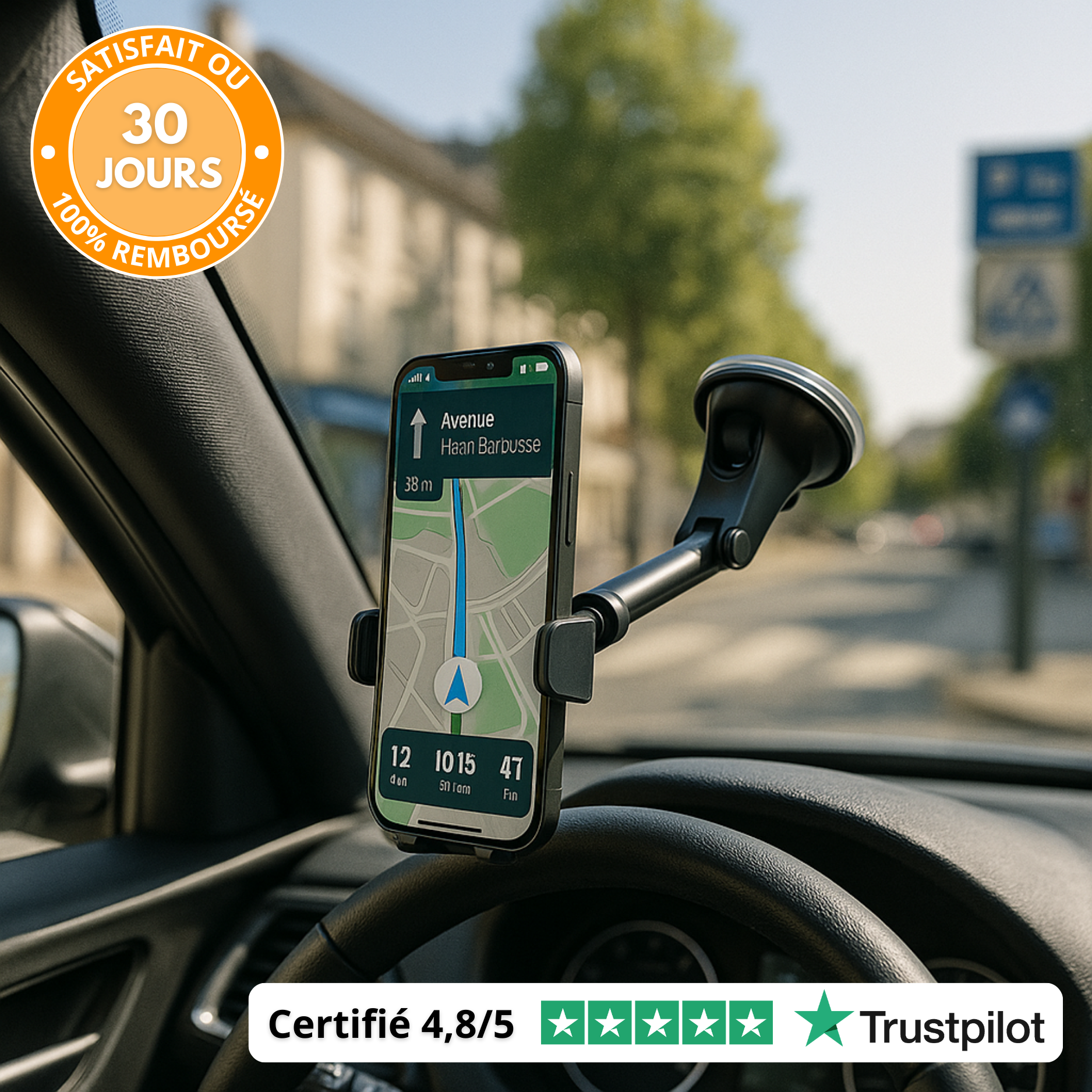 Support Téléphone Voiture Universel – Ventouse  360°