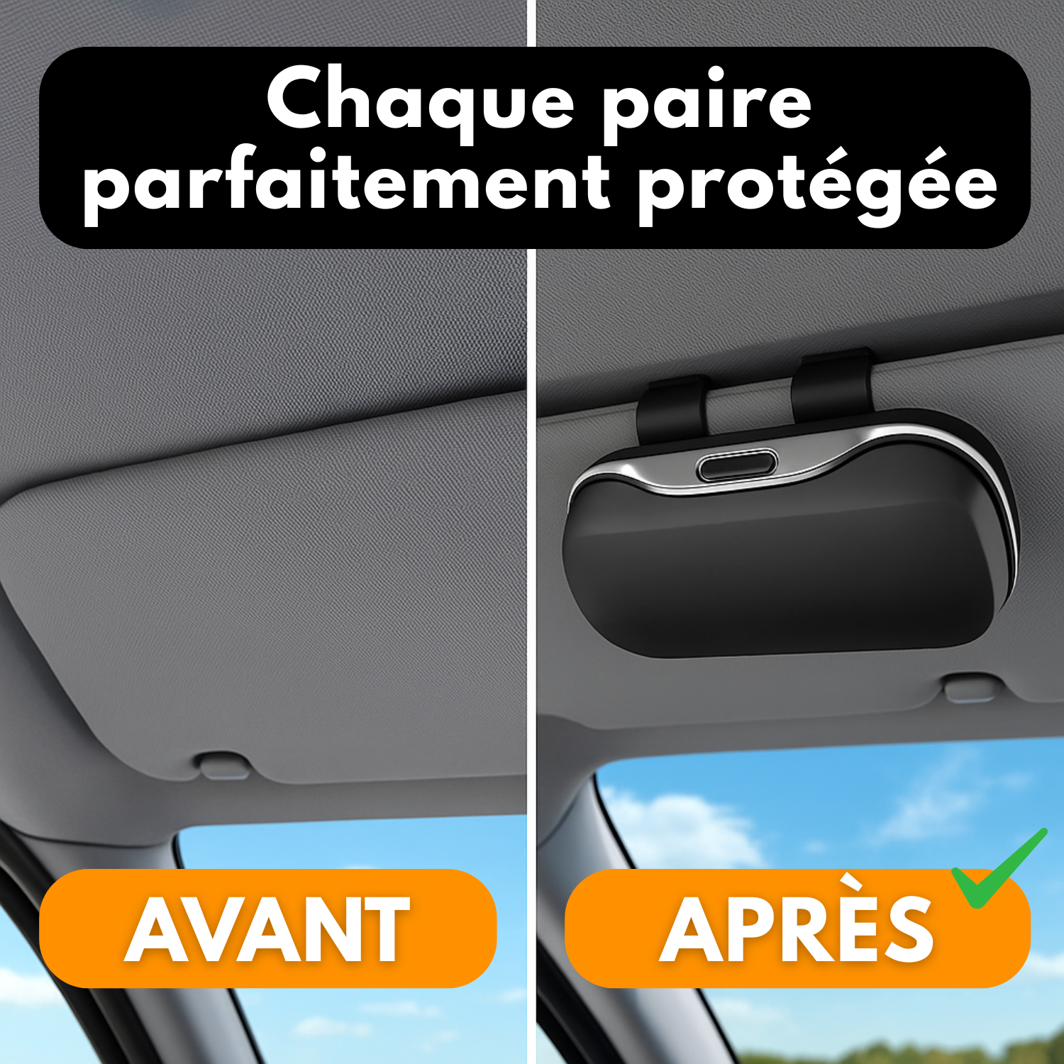 Boîte à Lunettes Voiture – Porte-Lunettes Pare-Soleil Universel Anti-Rayures – Fixation Ultra Stable