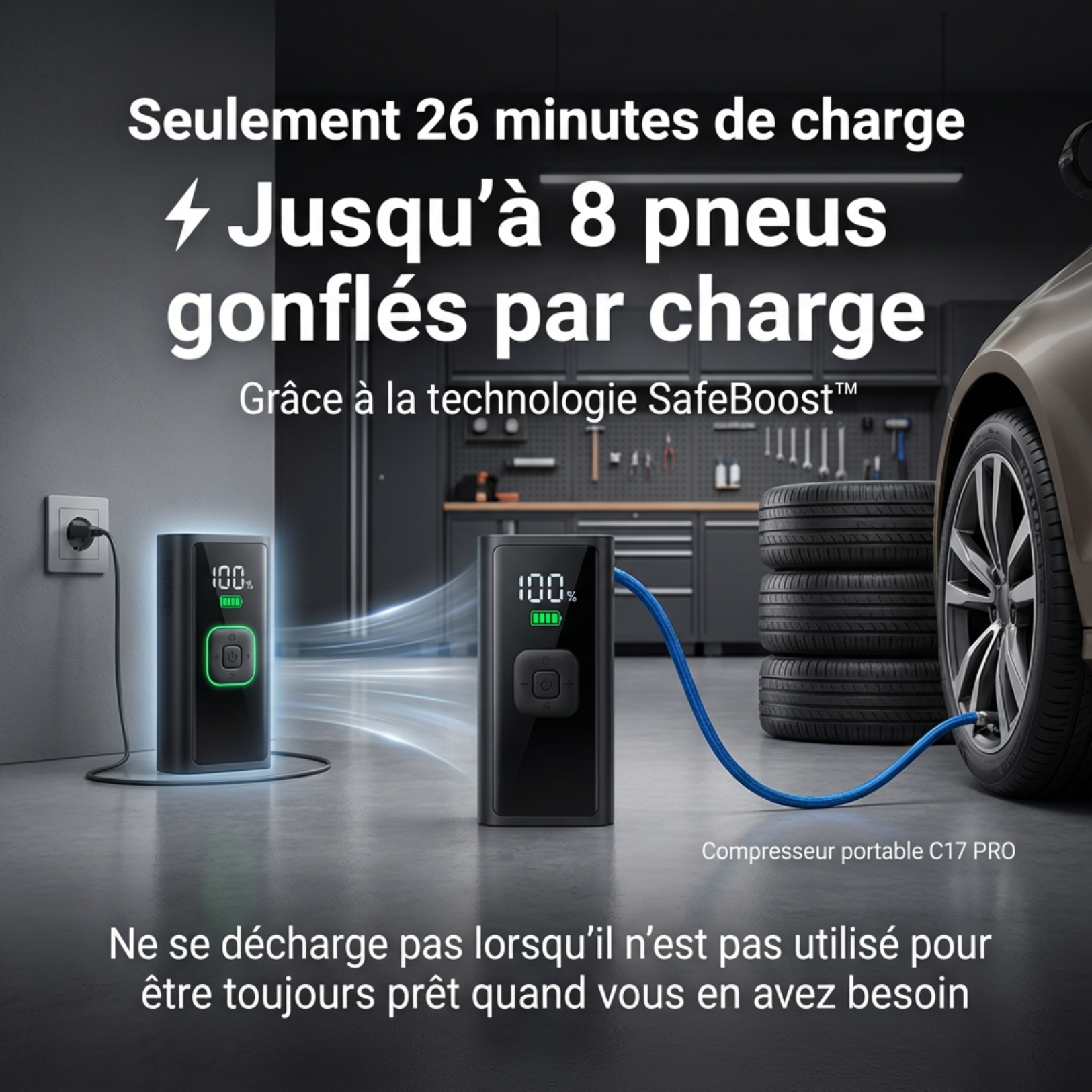 C17 PRO | Compresseur d'Air Portable Puissant – Compact, Léger et Rechargeable