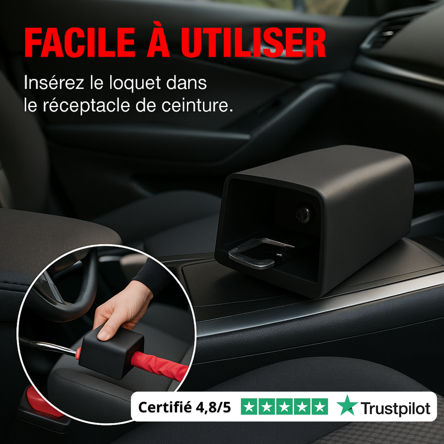 Antivol Voiture Volant & Ceinture – Câble Acier Renforcé + 3 Clés – Sécurité SUV, Camion, Auto