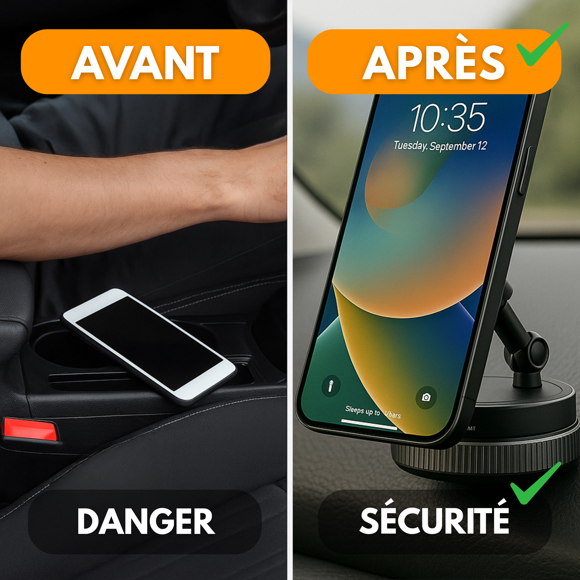 Support Téléphone Magnétique Voiture – Pare-Brise & Tableau de Bord