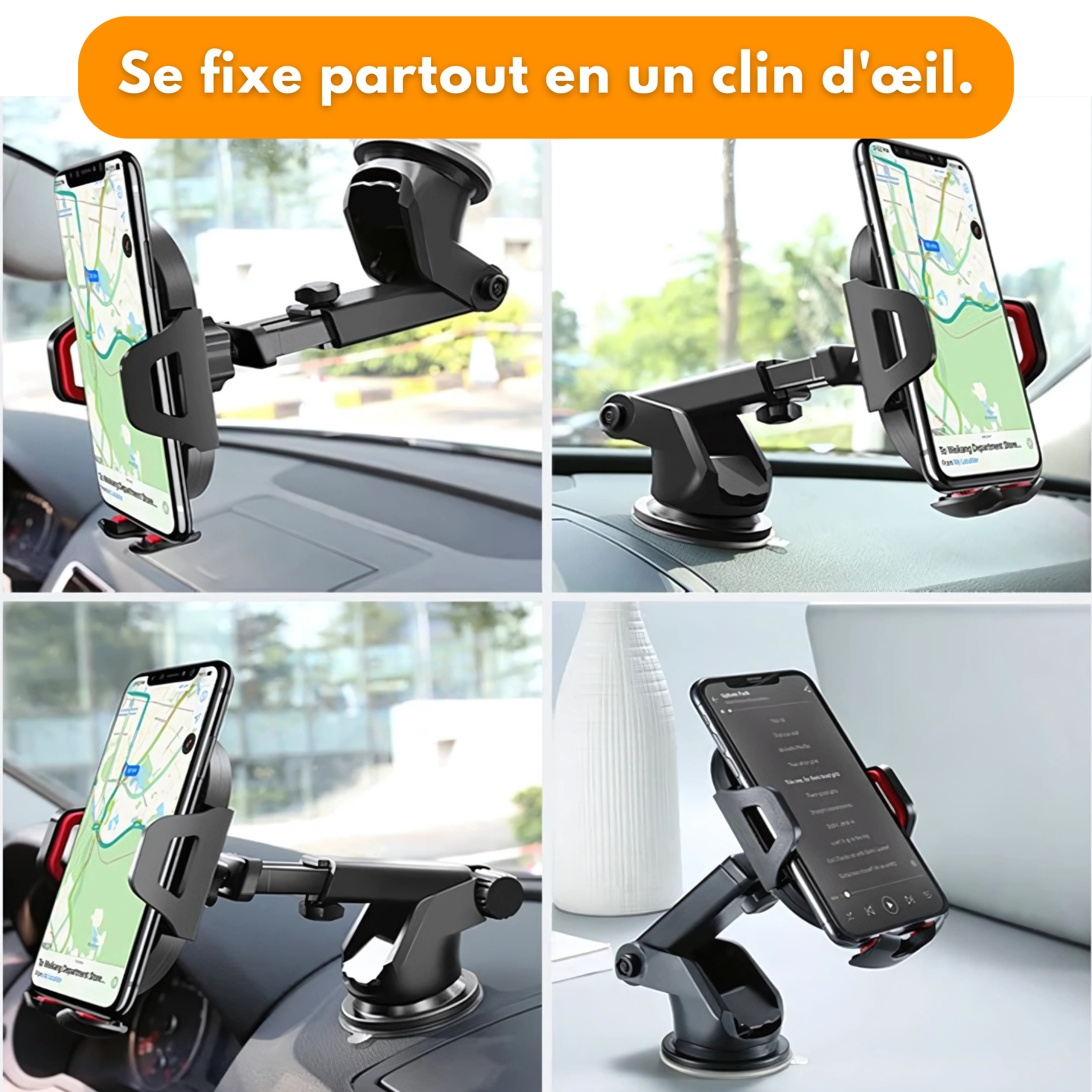 Support Téléphone Voiture Universel – Ventouse  360°
