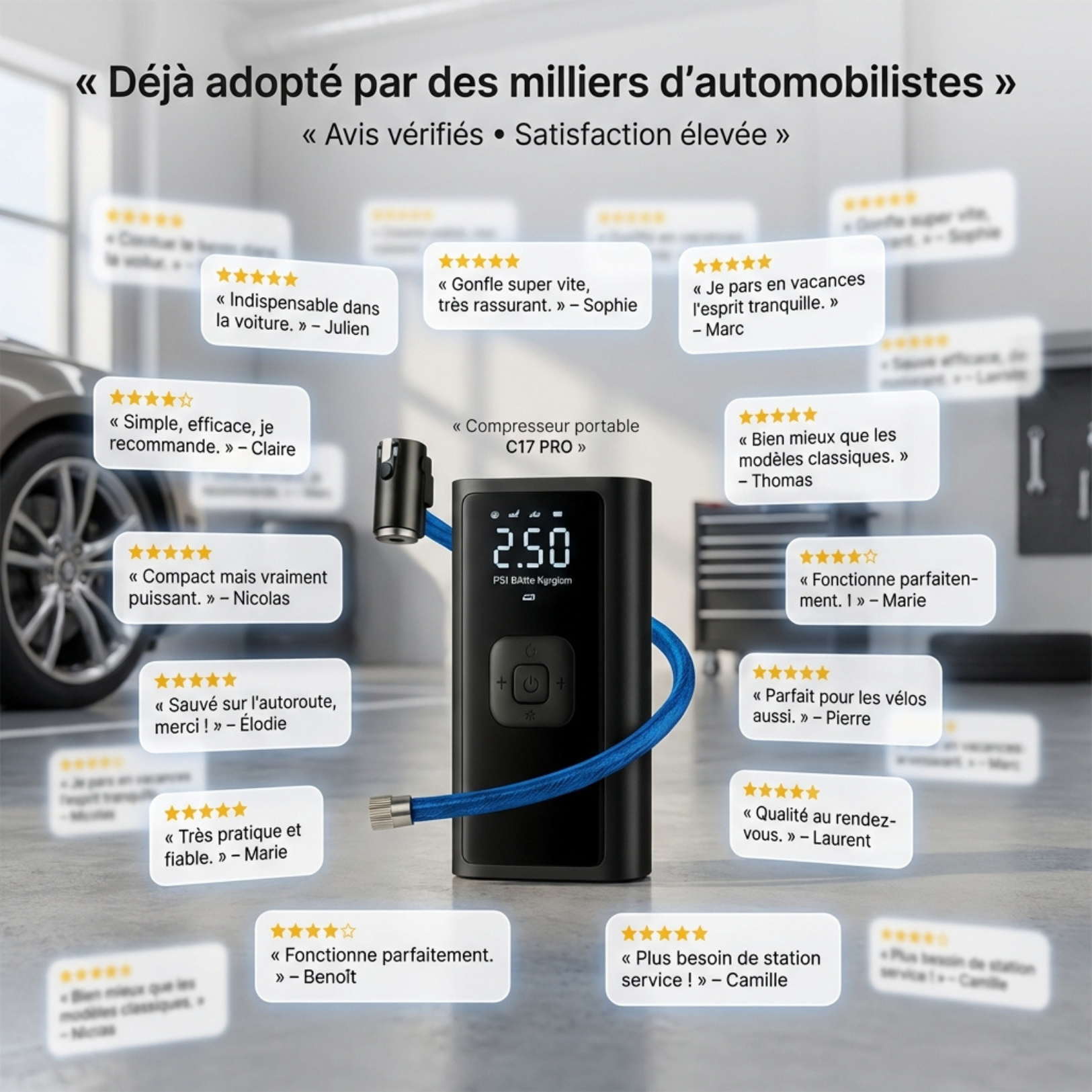 C17 PRO | Compresseur d'Air Portable Puissant – Compact, Léger et Rechargeable
