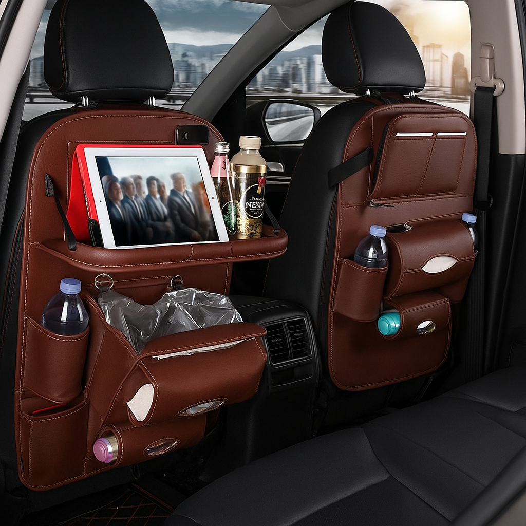 Organisateur de Siège Voiture en Cuir PU Haut de Gamme avec Table Pliable